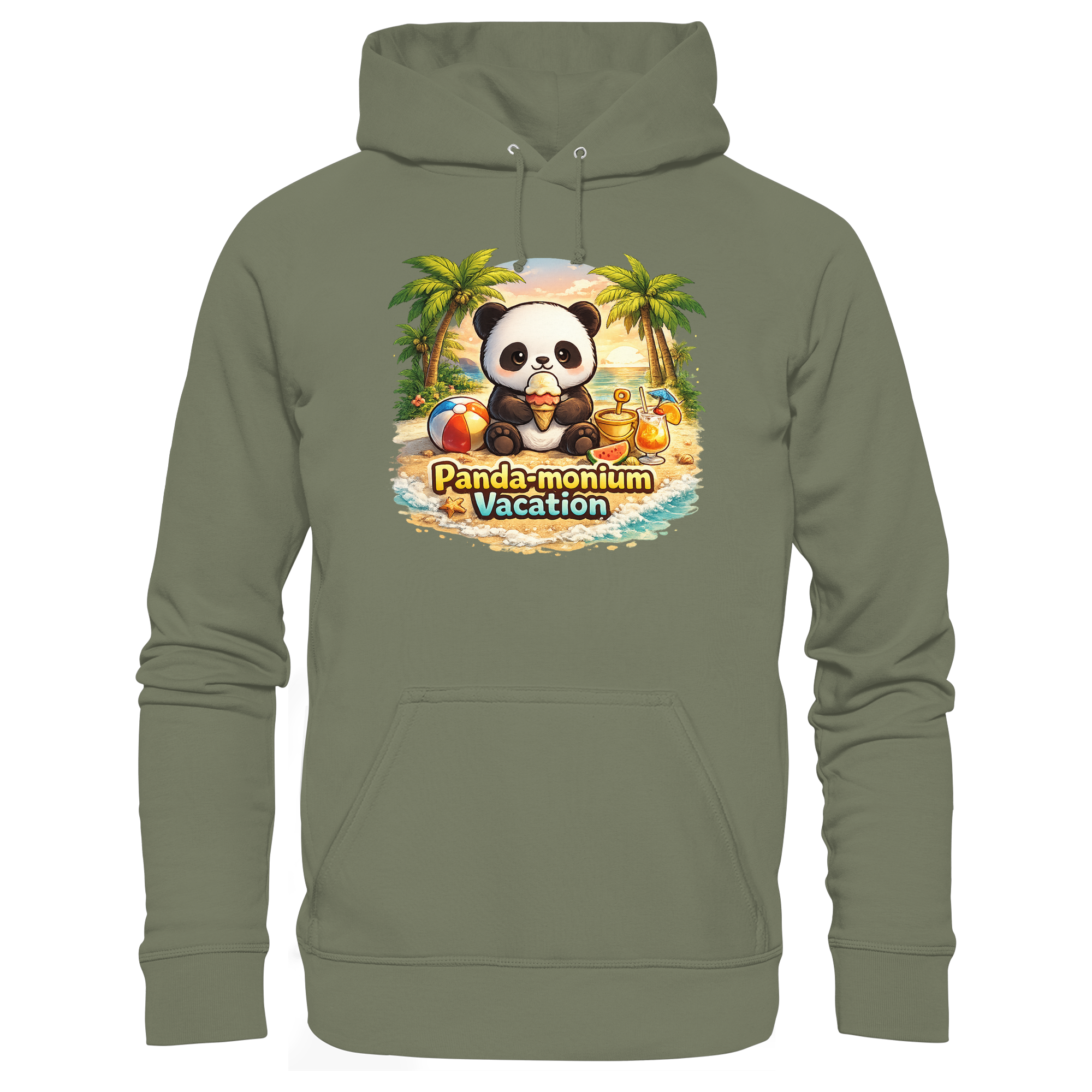Panda-monium Vacation – Chilliger Strand Panda - Premium Unisex Hoodie