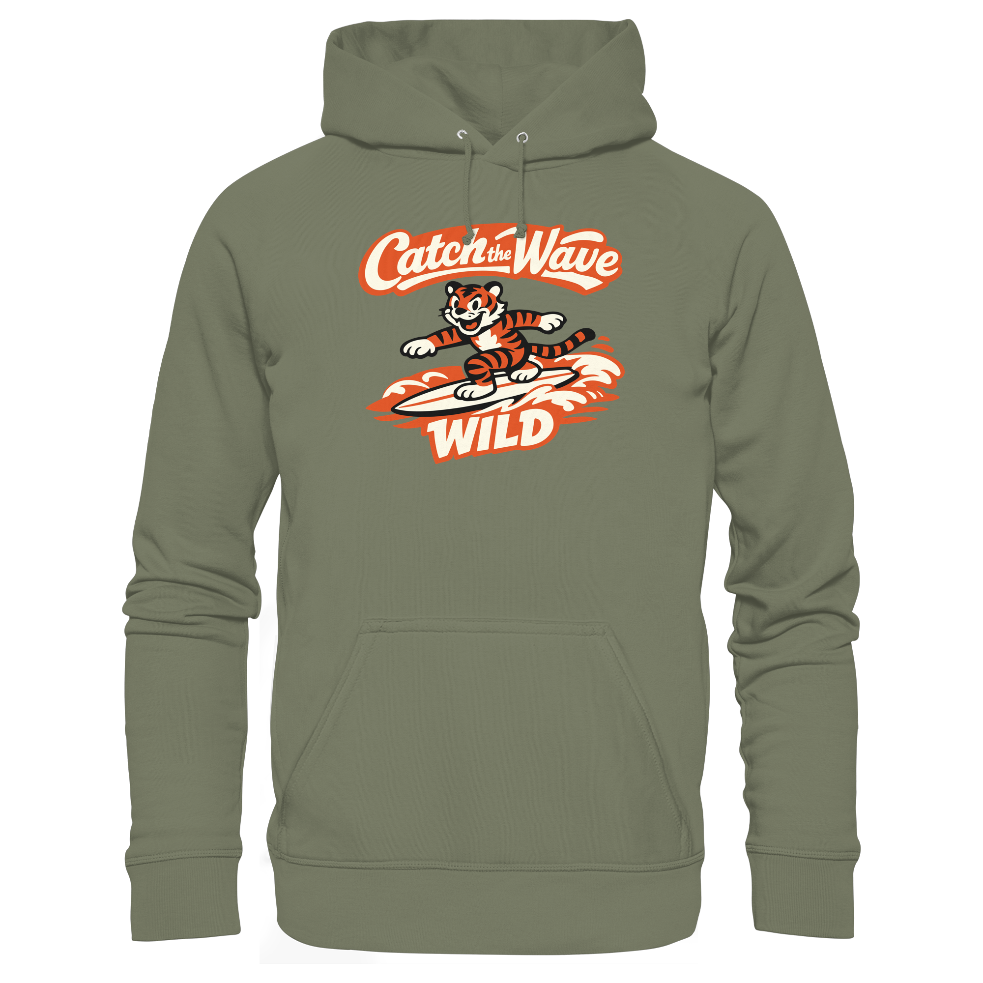 Catch the Wave Tiger – Vintage Surf Wildcat - Premium Unisex Hoodie
