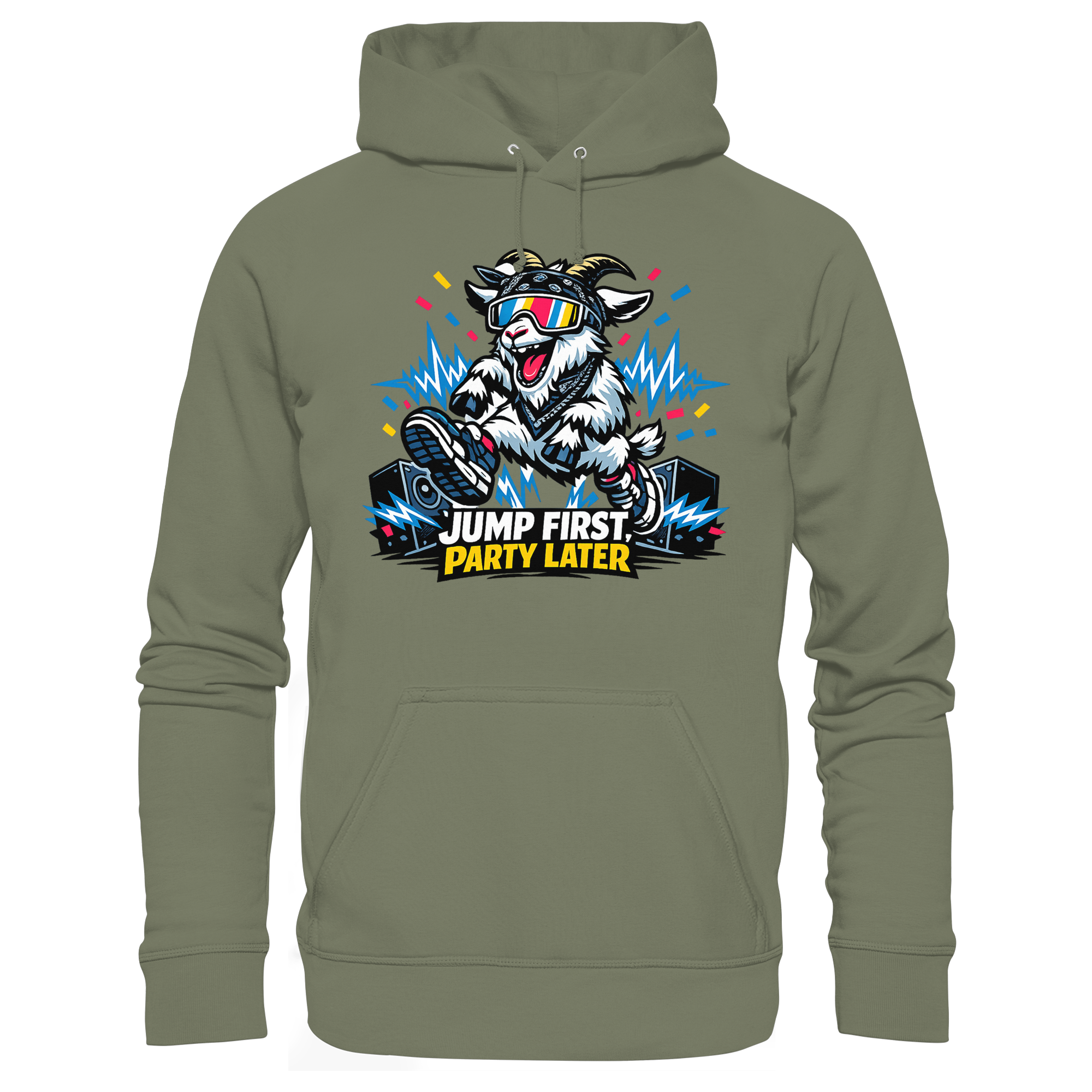 Jump First Party Later Ziege – Festival Goat - Premium Unisex Hoodie