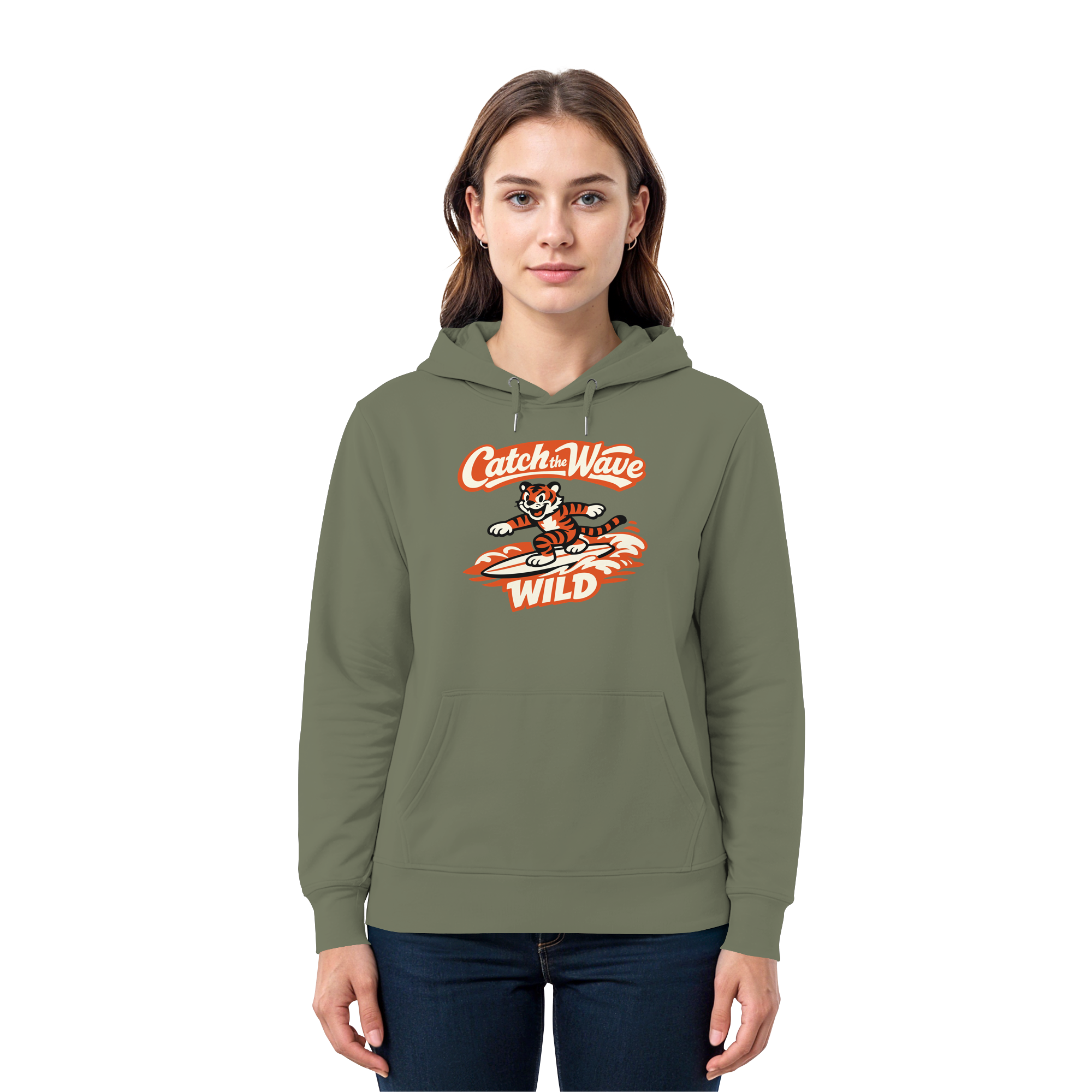 Catch the Wave Tiger – Vintage Surf Wildcat - Premium Unisex Hoodie