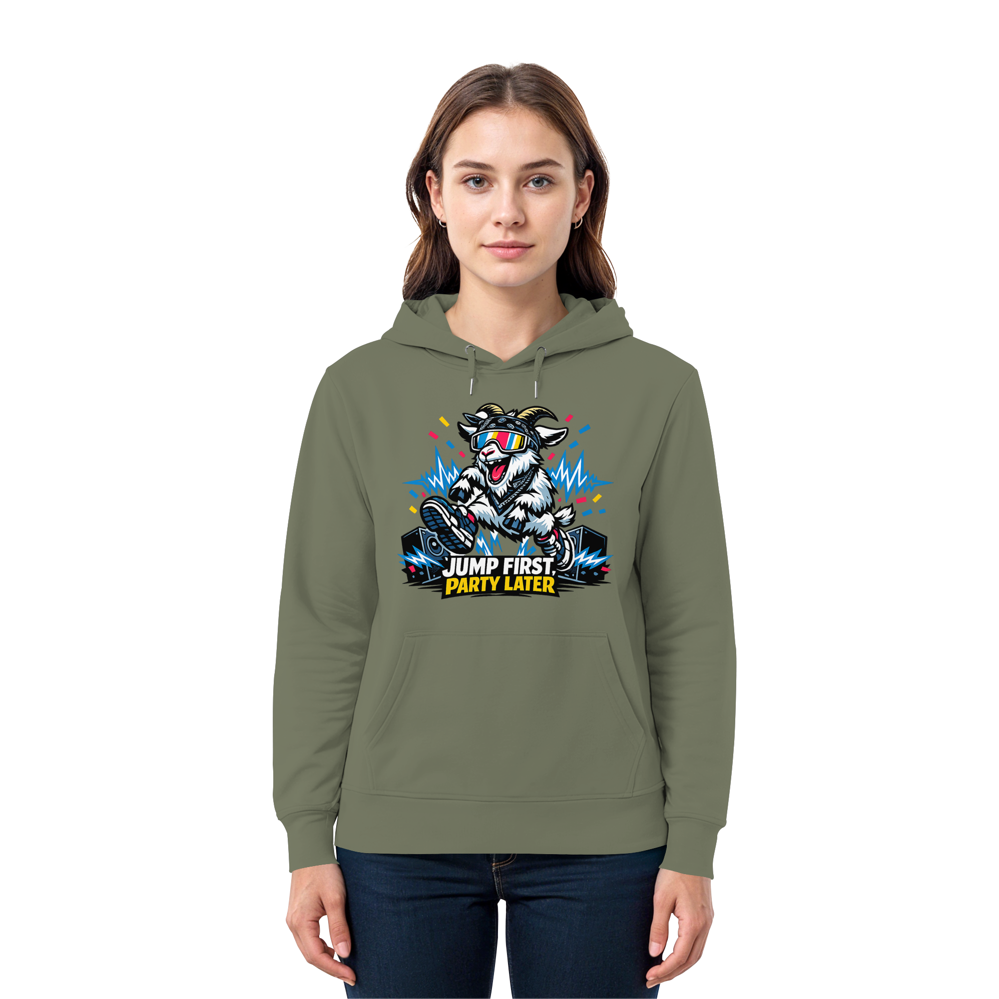 Jump First Party Later Ziege – Festival Goat - Premium Unisex Hoodie
