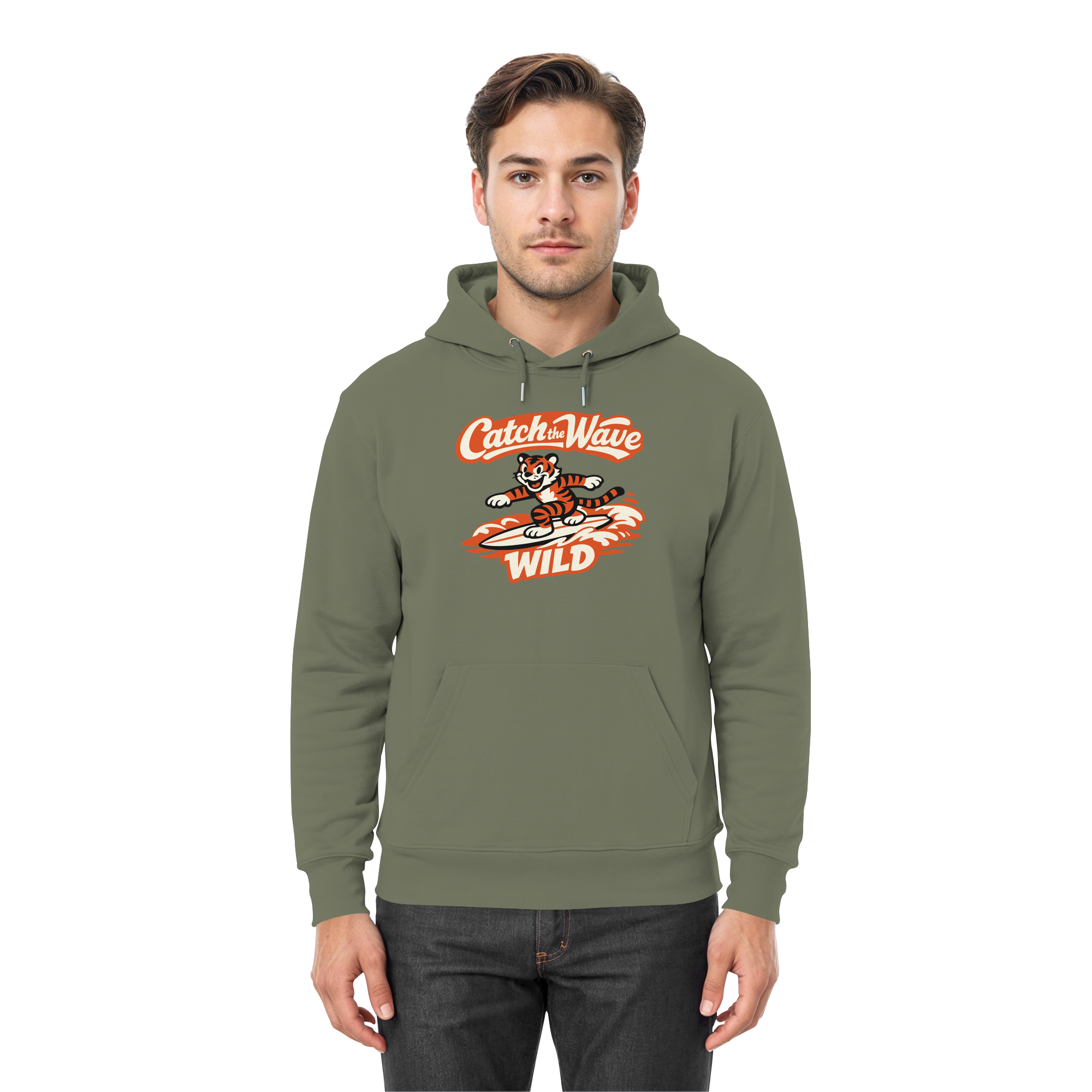 Catch the Wave Tiger – Vintage Surf Wildcat - Premium Unisex Hoodie