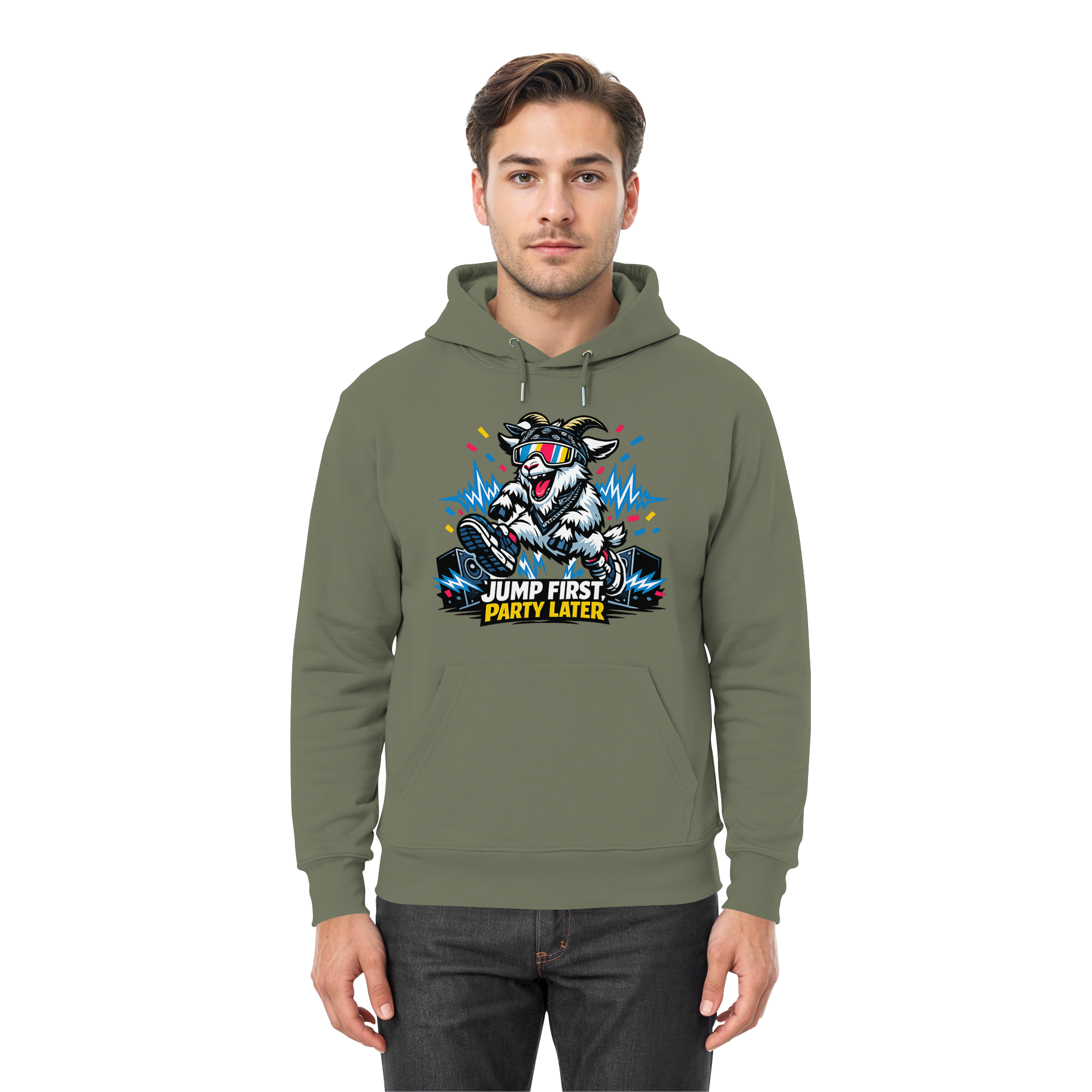 Jump First Party Later Ziege – Festival Goat - Premium Unisex Hoodie
