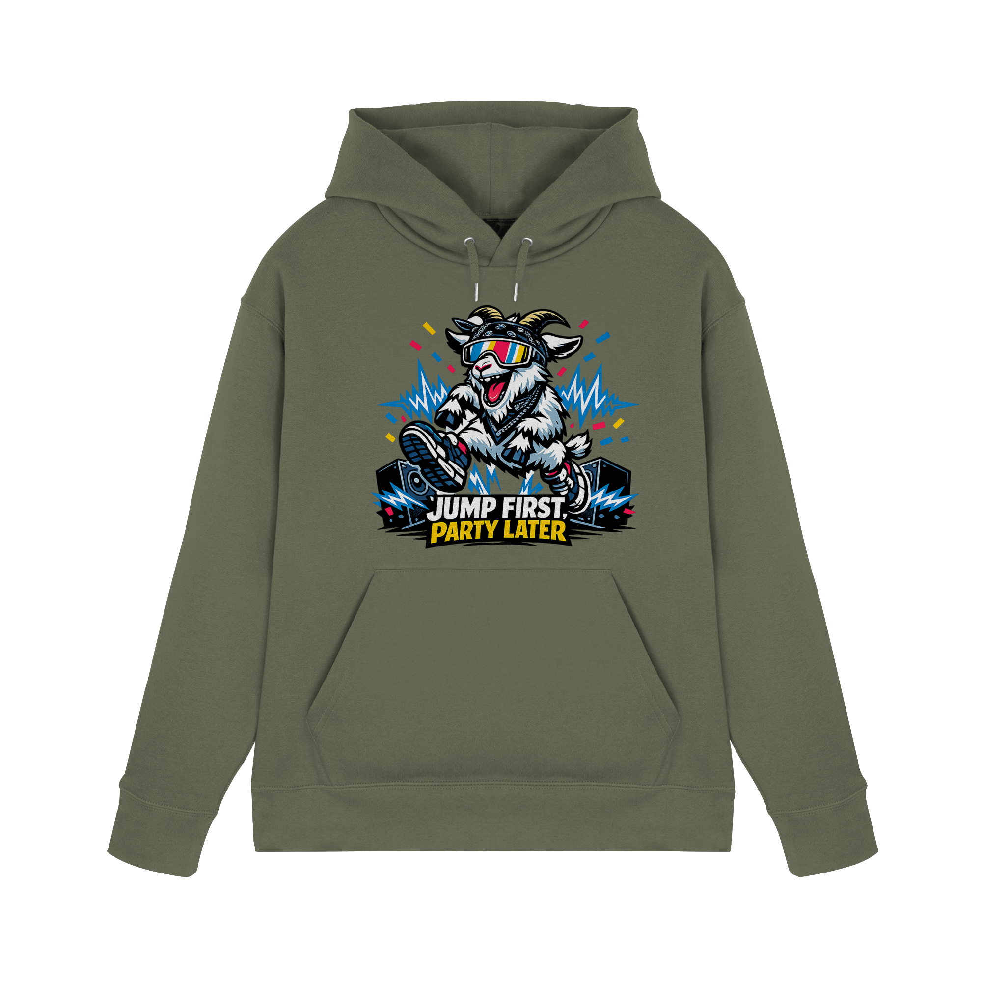 Jump First Party Later Ziege – Festival Goat - Premium Unisex Hoodie