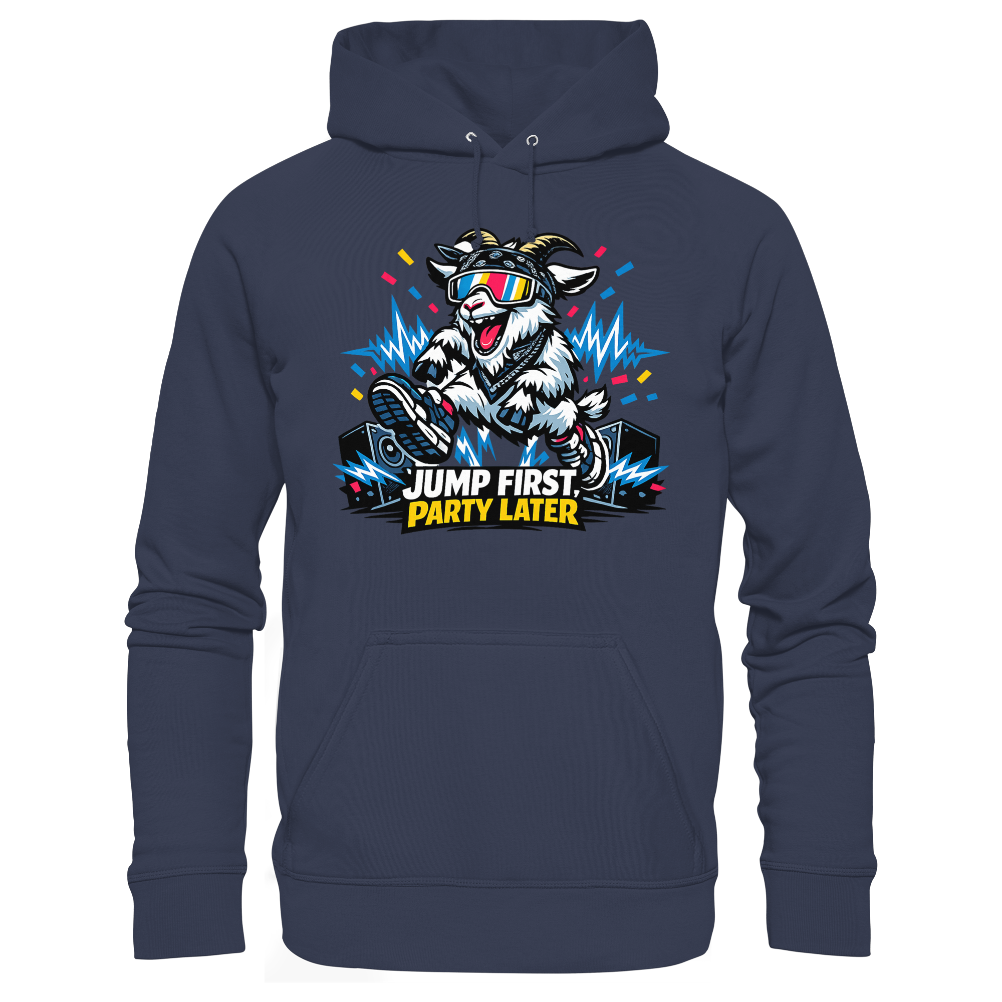 Jump First Party Later Ziege – Festival Goat - Premium Unisex Hoodie