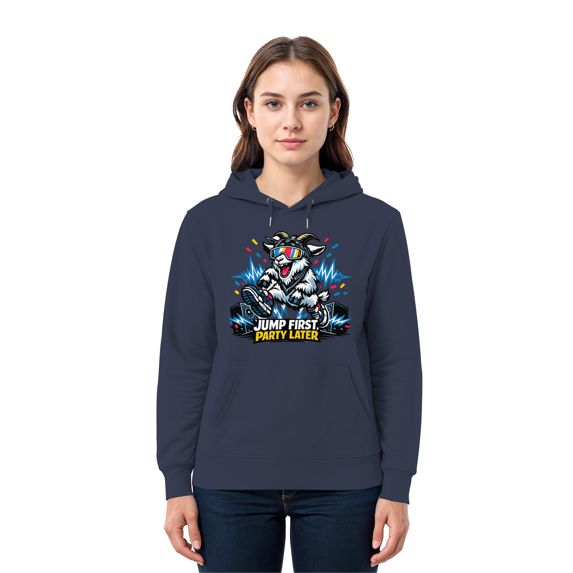 Jump First Party Later Ziege – Festival Goat - Premium Unisex Hoodie