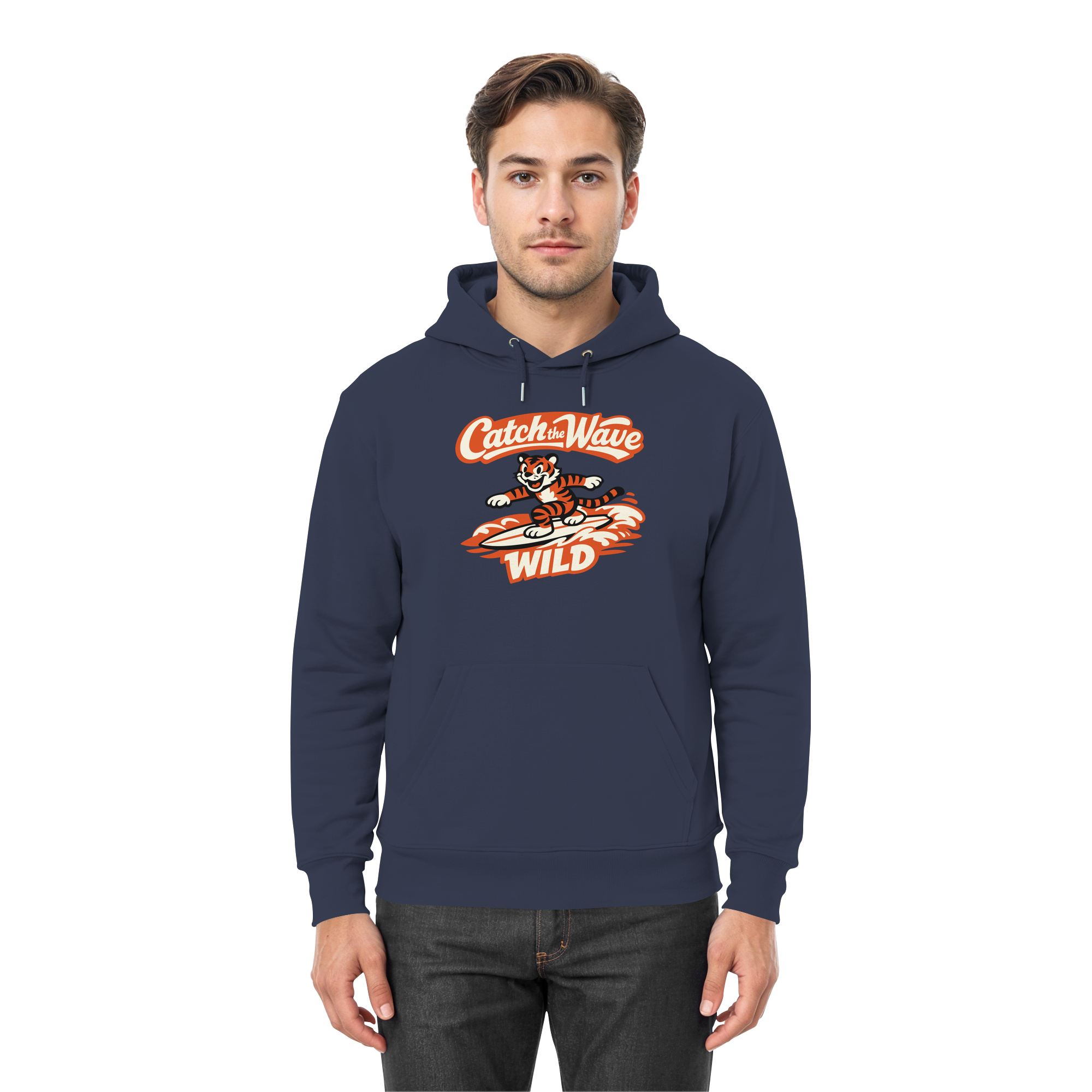 Catch the Wave Tiger – Vintage Surf Wildcat - Premium Unisex Hoodie