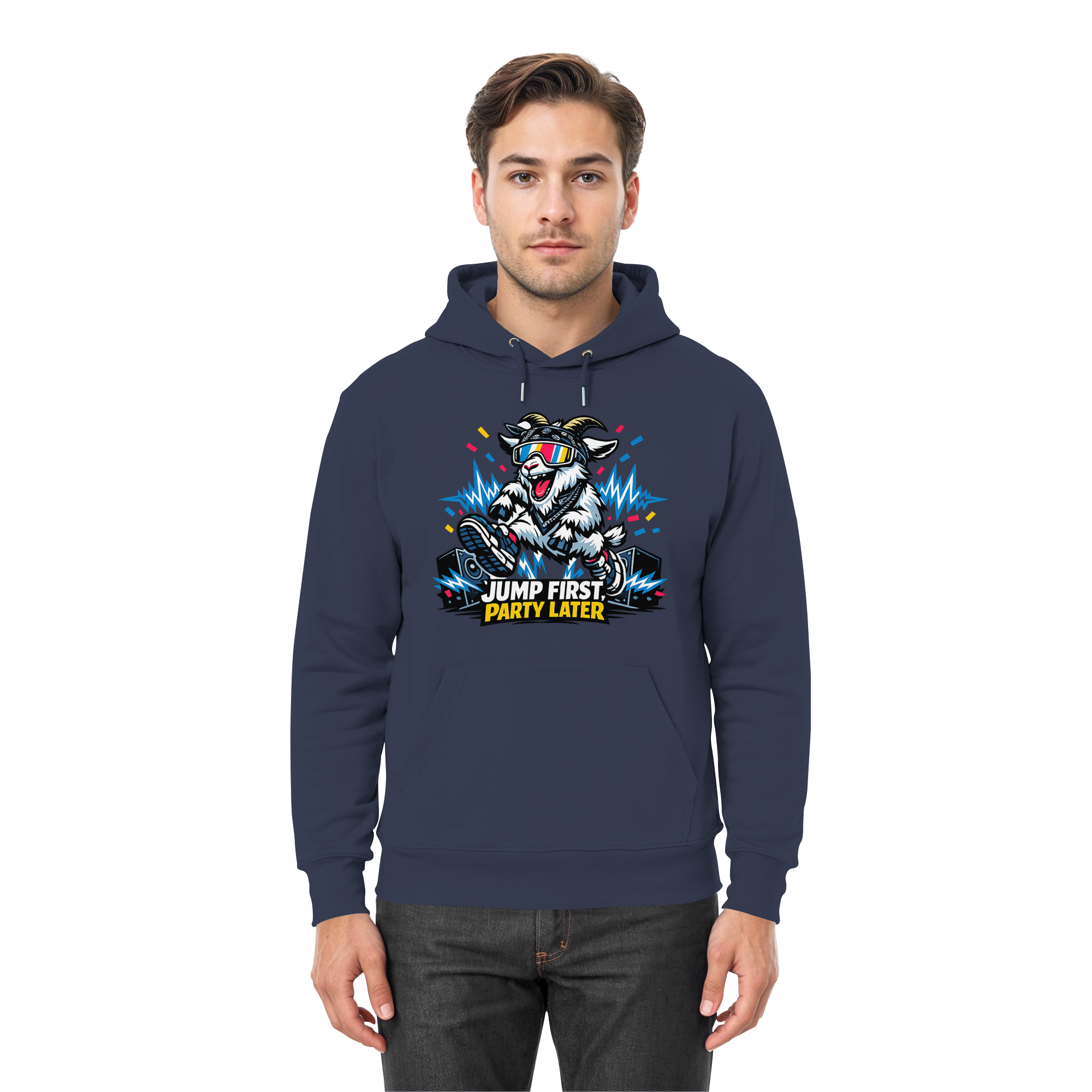 Jump First Party Later Ziege – Festival Goat - Premium Unisex Hoodie