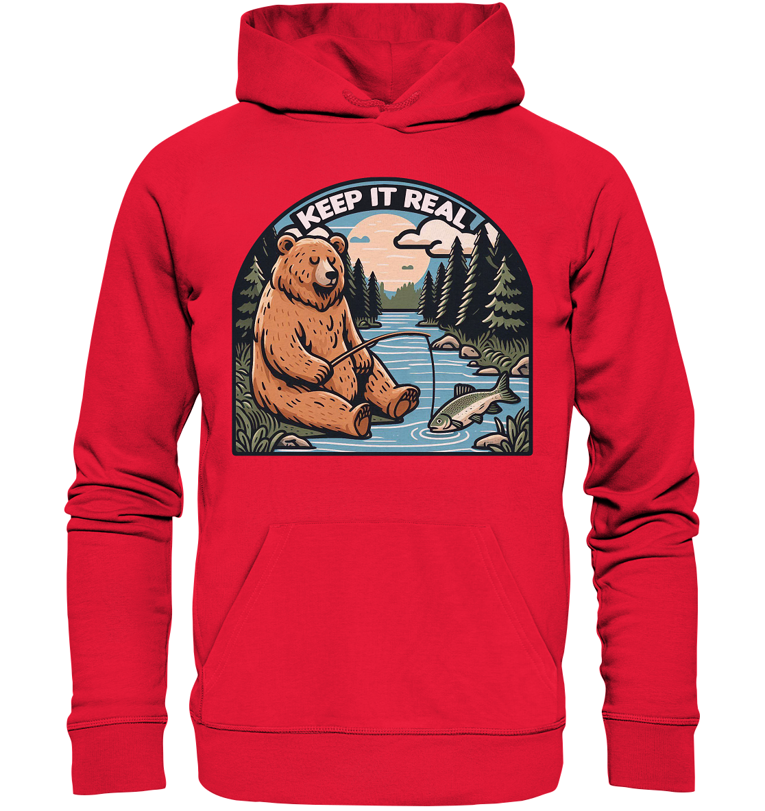Keep it Real – Entspannter Bär beim Angeln - Premium Unisex HoodieFaunaFeels OnlineshopKeep it