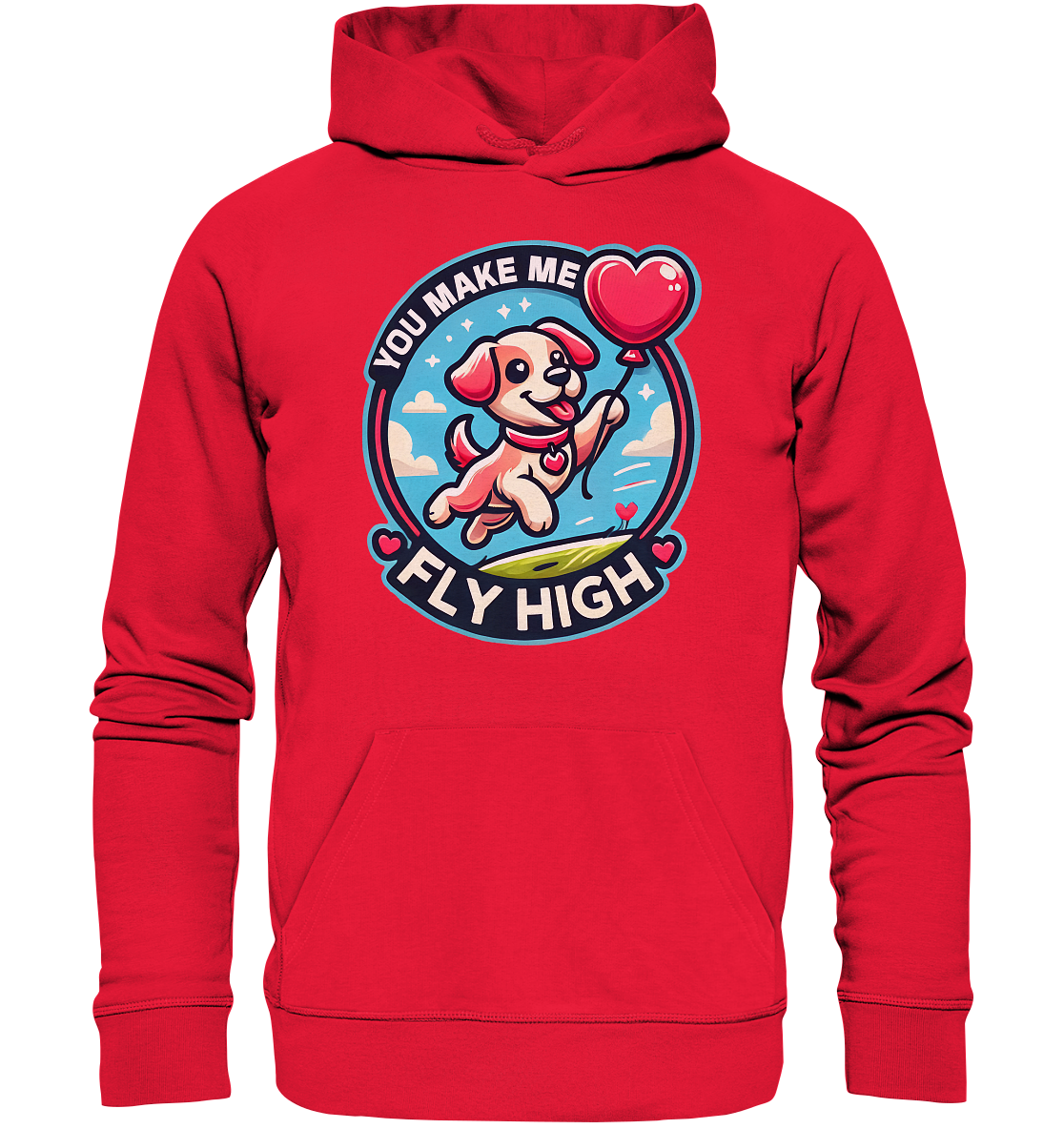 You Make Me Fly High - Verspielte Welpe mit Herzballon - Premium UniseFaunaFeels OnlineshopFly High - Verspielte Welpe mit Herzballon - Premium Unisex Hoodie