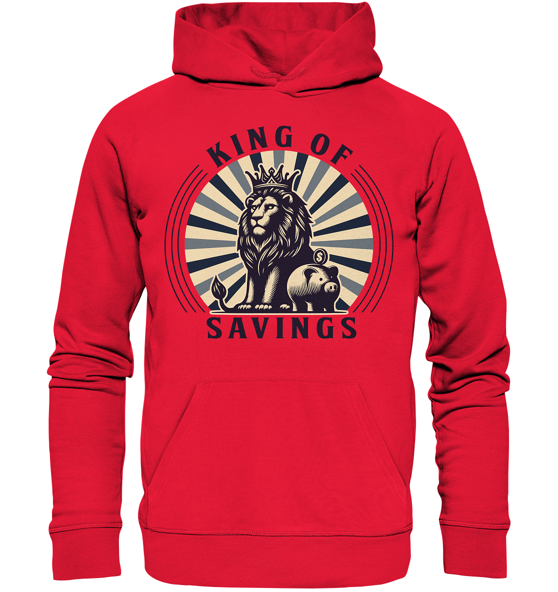 King of Savings – Löwe mit Sparschwein - Premium Unisex HoodieFaunaFeels OnlineshopKing of