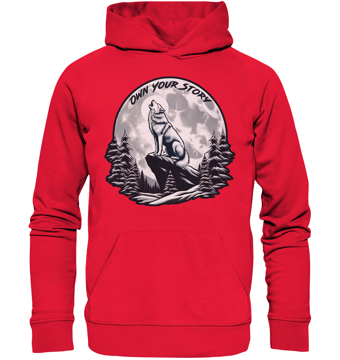 Own Your Story – Heulender Wolf bei Vollmond - Premium Unisex HoodieFaunaFeels Onlineshopstory – heulender wolf bei vollmond - premium unisex hoodie