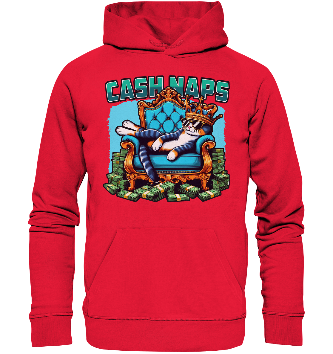 Cash Naps – Königliche Katze auf Geldthron - Premium Unisex HoodieFaunaFeels OnlineshopCash Naps – Koenigliche Katze auf Geldthron - Premium Unisex Hoodie
