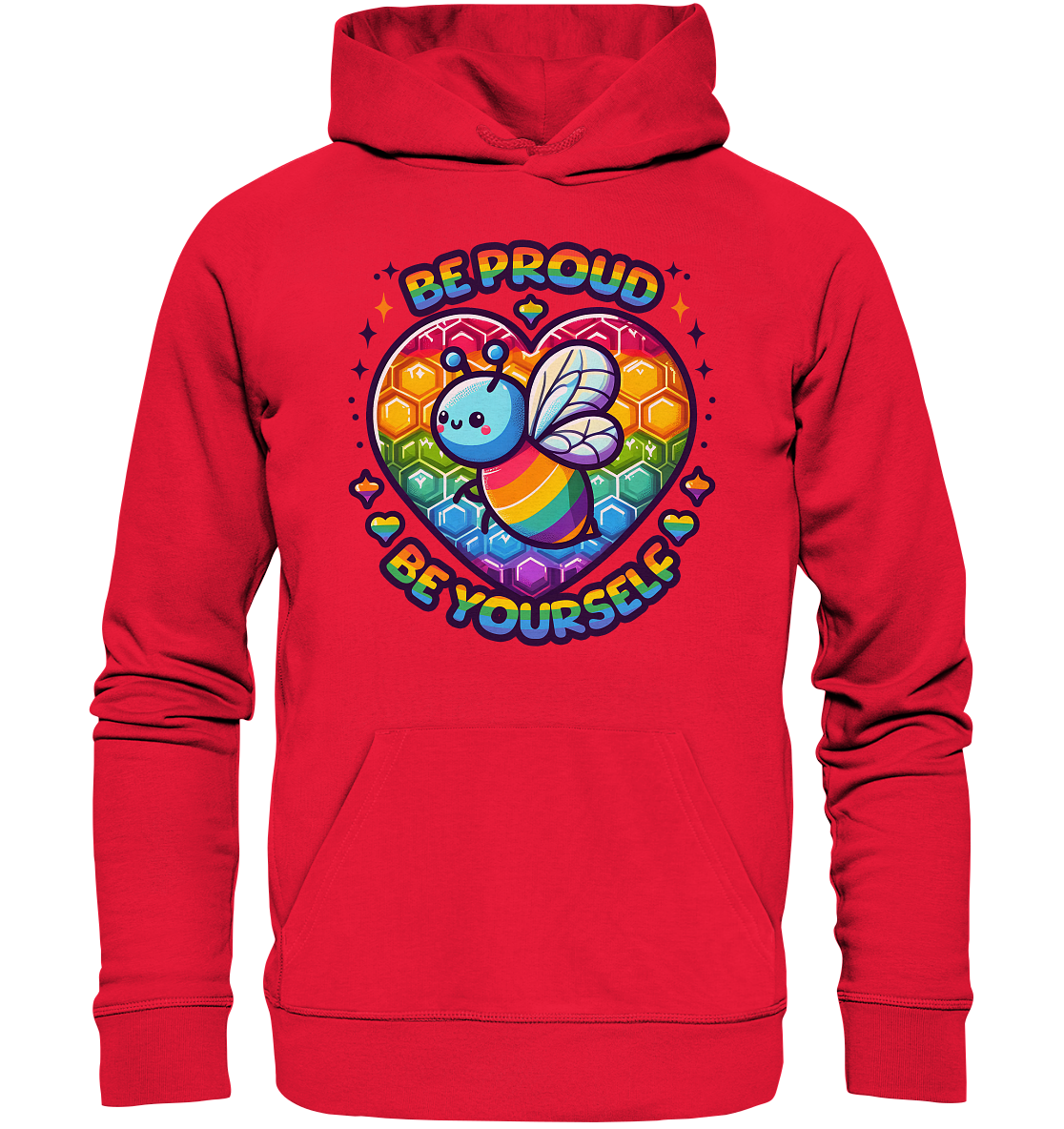 „Be Proud, Be Yourself“ – Süße Regenbogen-Biene - Premium Unisex HoodiFaunaFeels OnlineshopBe Proud Be Yourself