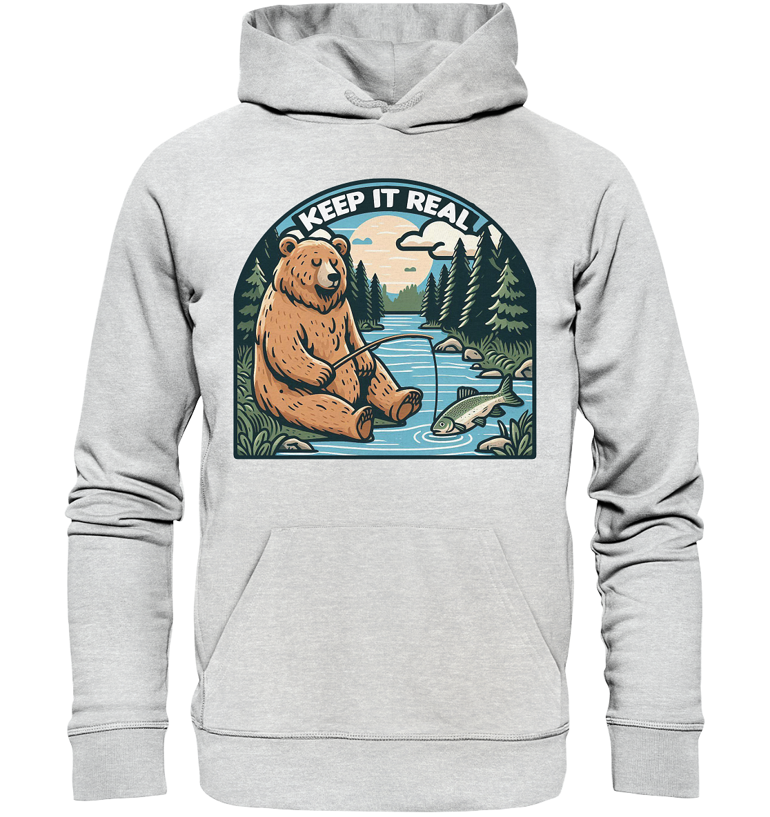 Keep it Real – Entspannter Bär beim Angeln - Premium Unisex HoodieFaunaFeels OnlineshopKeep it