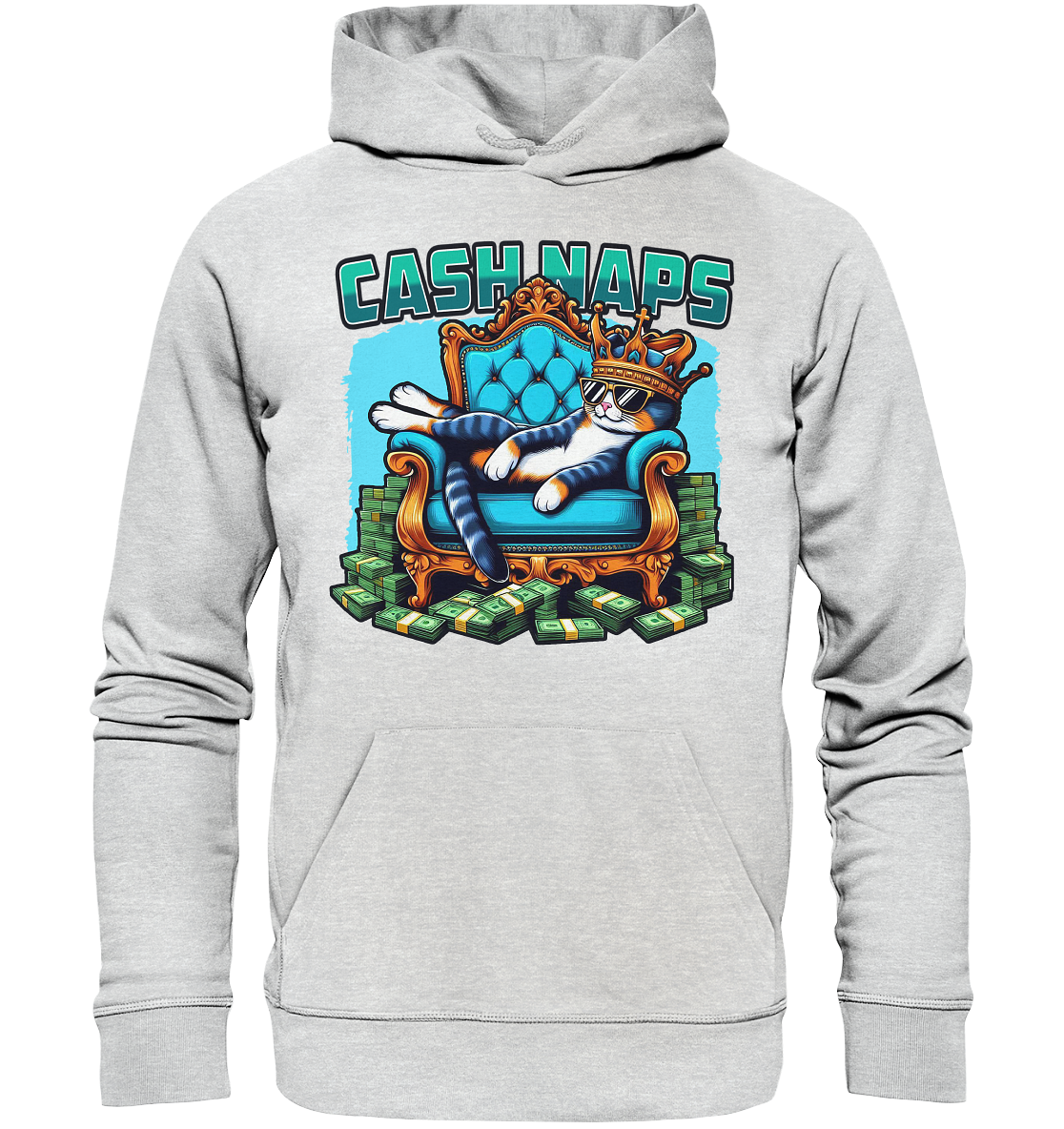 Cash Naps – Königliche Katze auf Geldthron - Premium Unisex HoodieFaunaFeels OnlineshopCash Naps – Koenigliche Katze auf Geldthron - Premium Unisex Hoodie