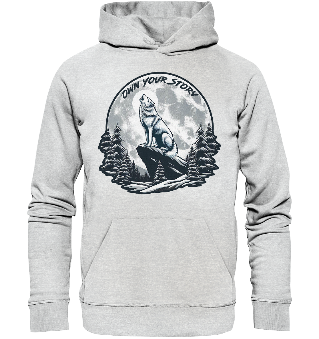 Own Your Story – Heulender Wolf bei Vollmond - Premium Unisex HoodieFaunaFeels Onlineshopstory – heulender wolf bei vollmond - premium unisex hoodie