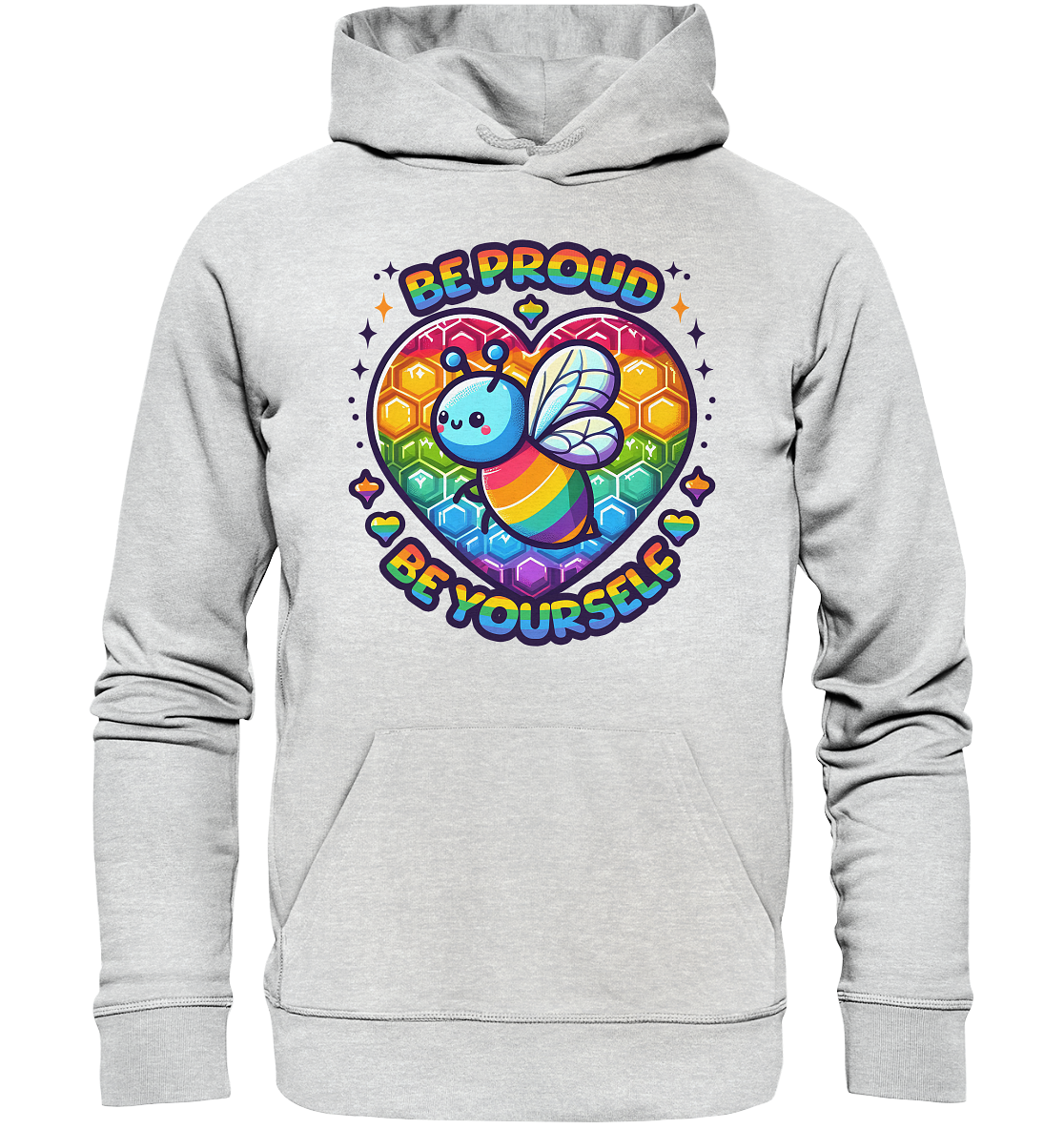 „Be Proud, Be Yourself“ – Süße Regenbogen-Biene - Premium Unisex HoodiFaunaFeels OnlineshopBe Proud Be Yourself