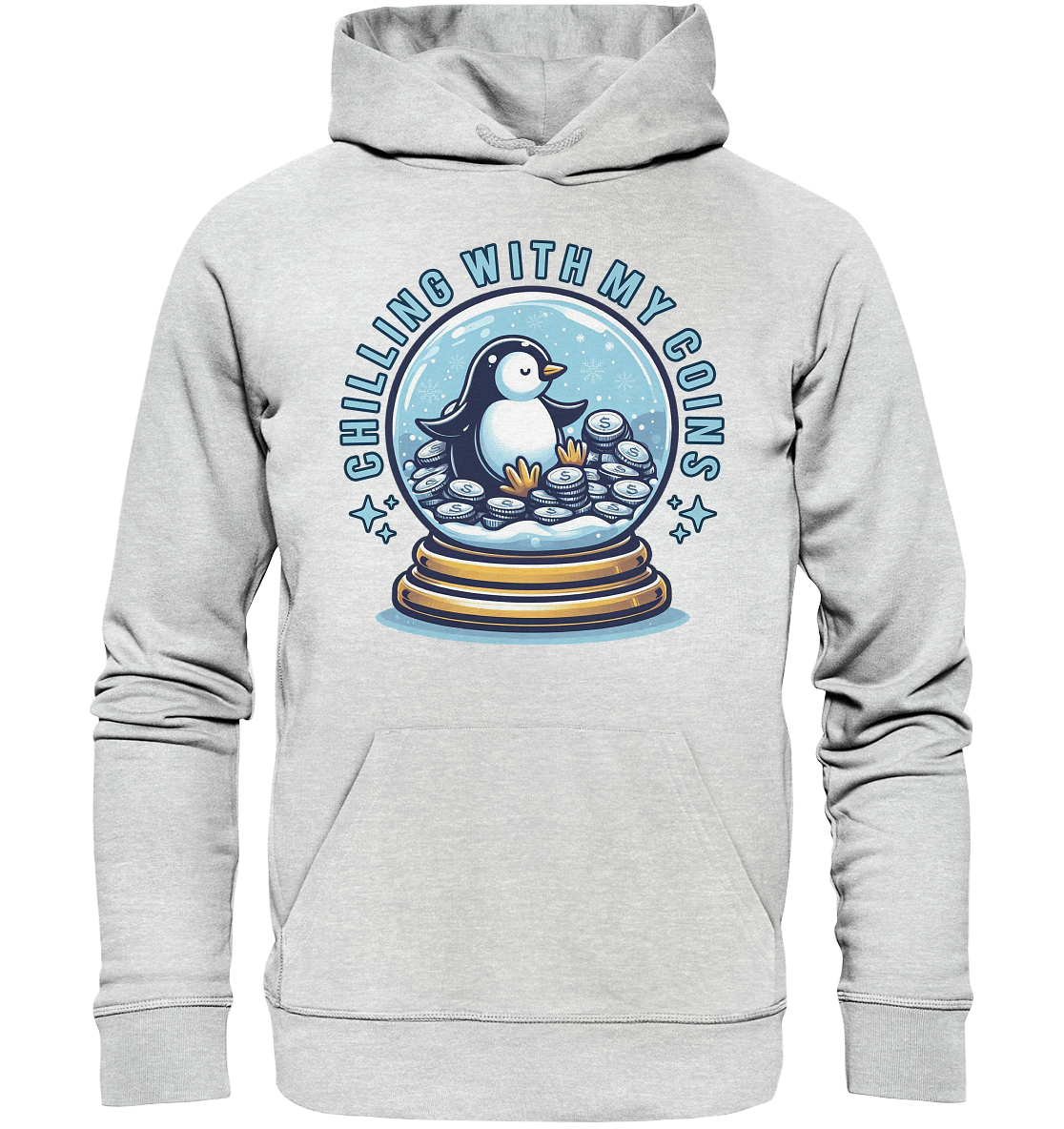 Chilling with My Coins – Entspannter Pinguin - Premium Unisex HoodieFaunaFeels Onlineshopchilling