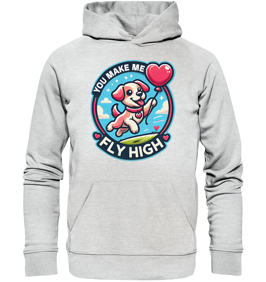 You Make Me Fly High - Verspielte Welpe mit Herzballon - Premium UniseFaunaFeels OnlineshopFly High - Verspielte Welpe mit Herzballon - Premium Unisex Hoodie
