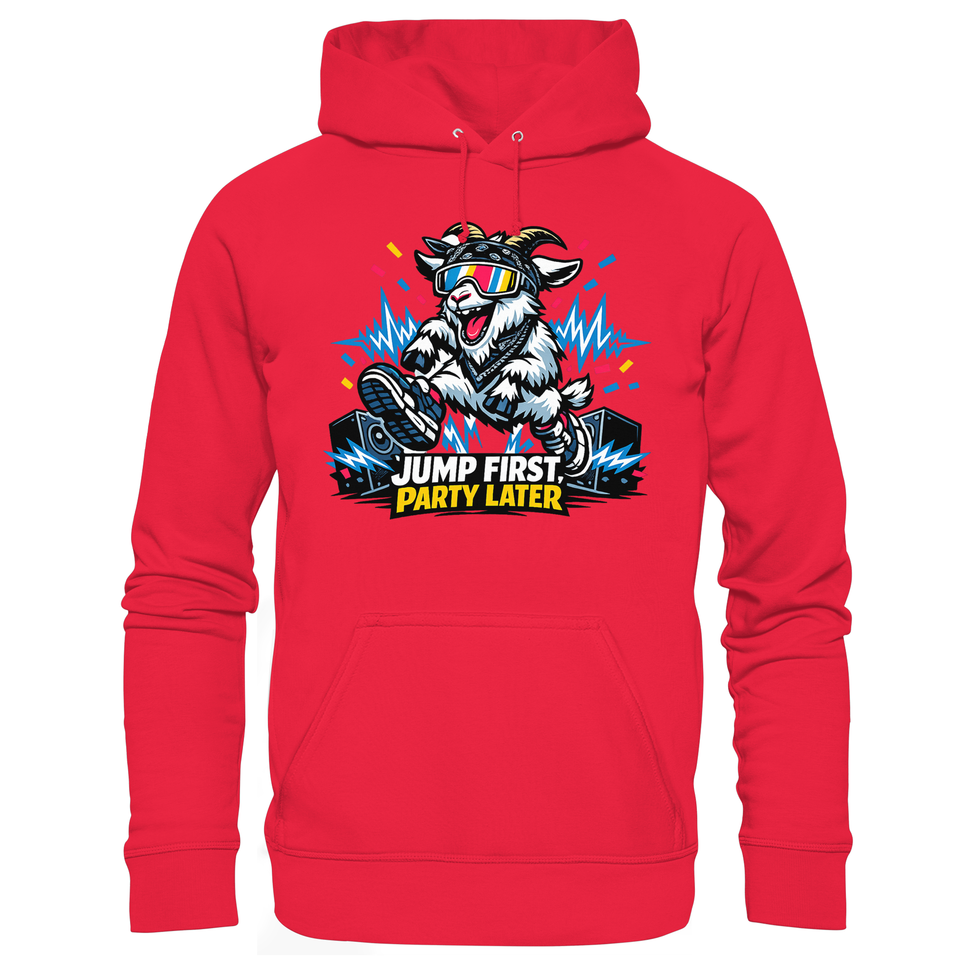 Jump First Party Later Ziege – Festival Goat - Premium Unisex Hoodie