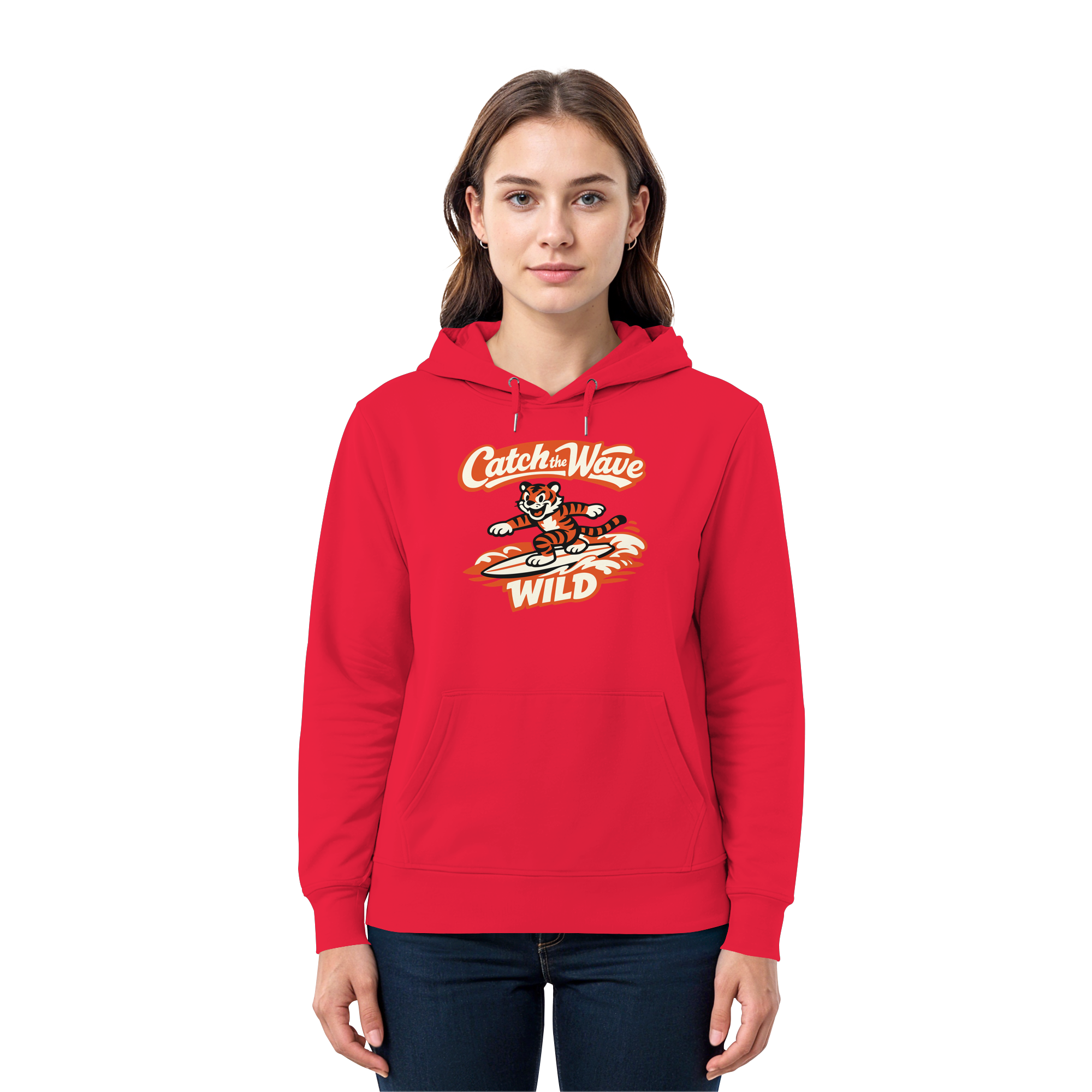 Catch the Wave Tiger – Vintage Surf Wildcat - Premium Unisex Hoodie