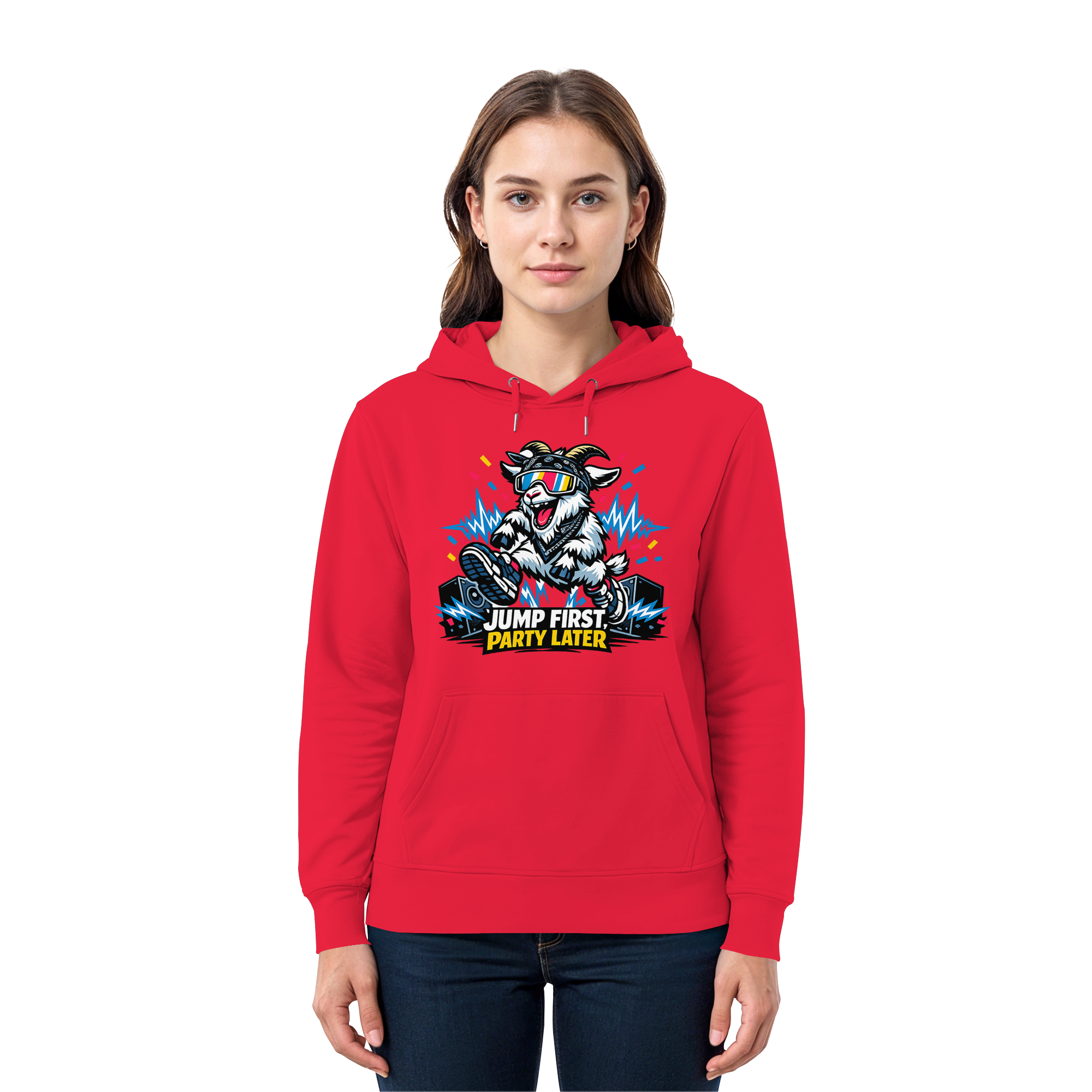Jump First Party Later Ziege – Festival Goat - Premium Unisex Hoodie