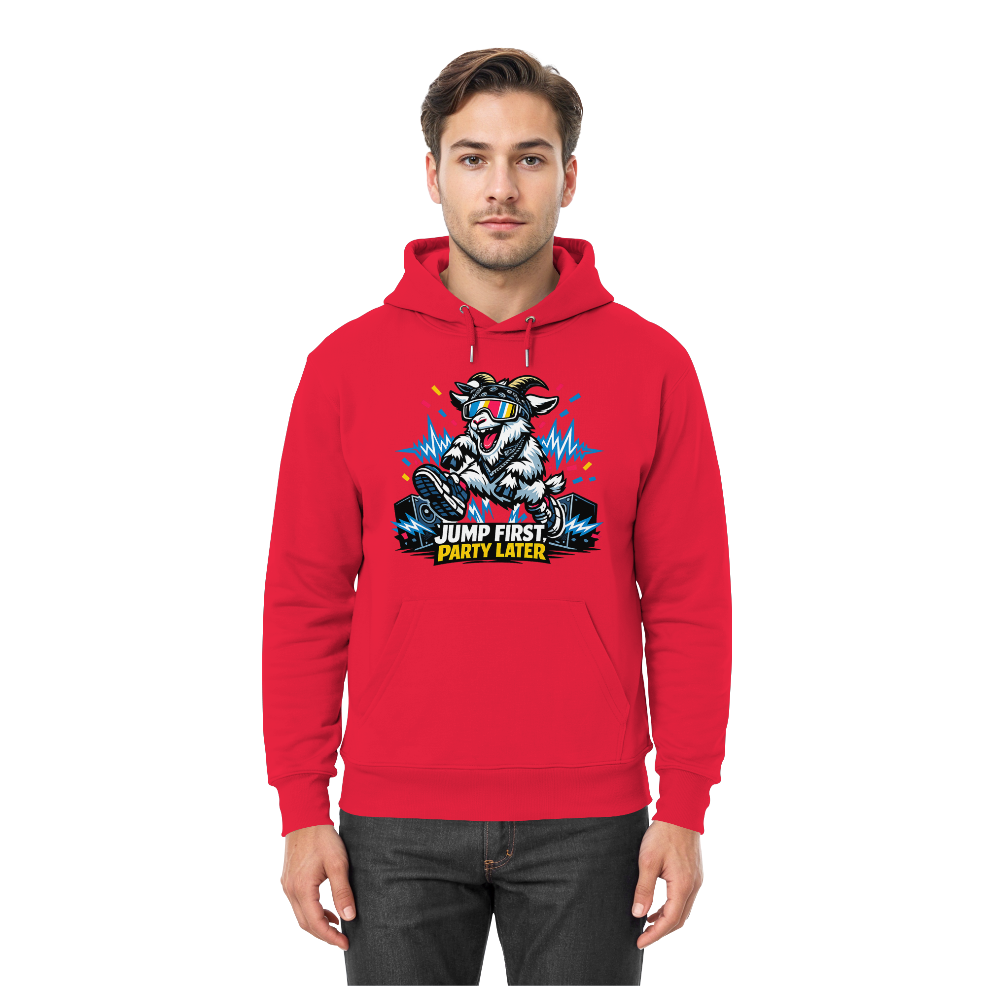 Jump First Party Later Ziege – Festival Goat - Premium Unisex Hoodie