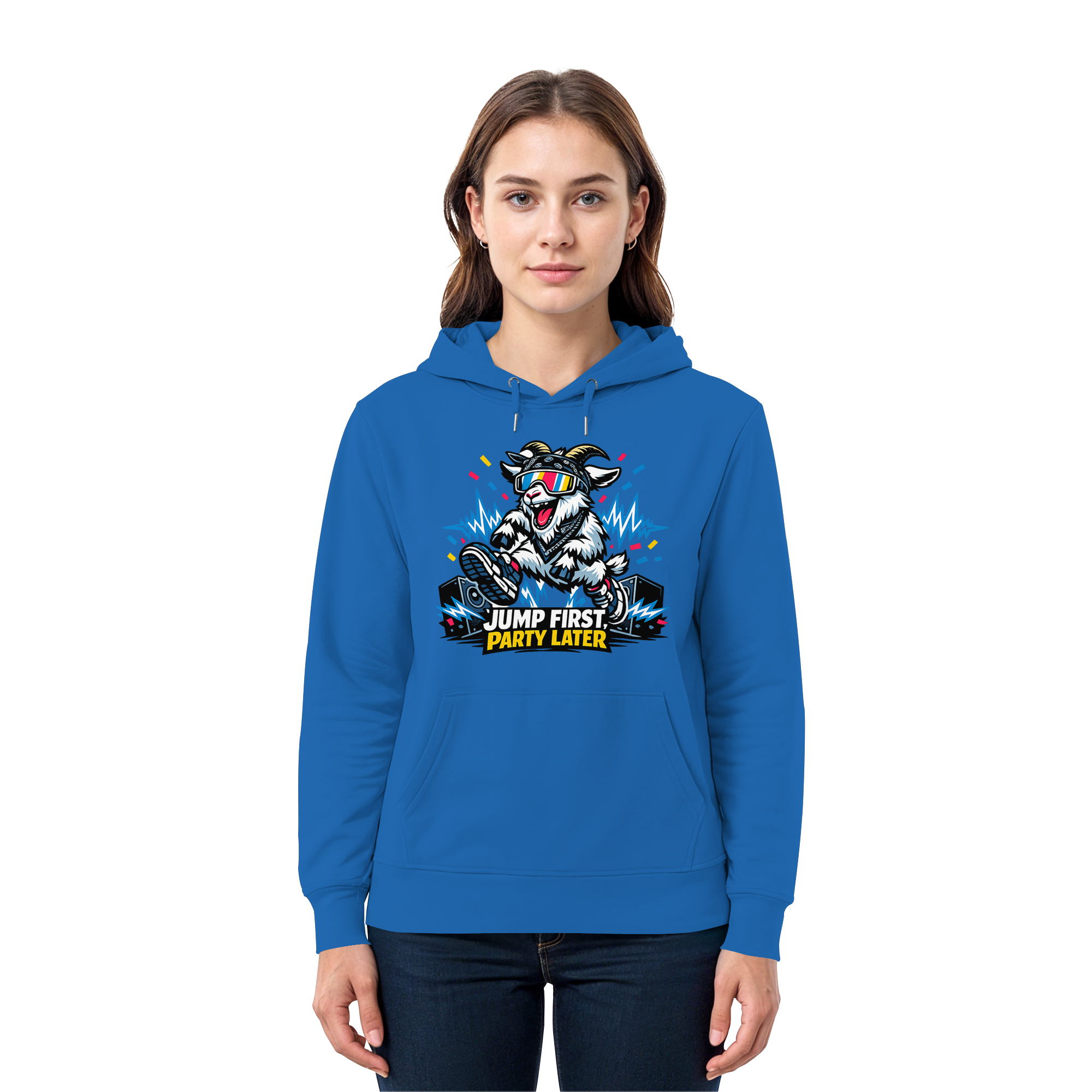 Jump First Party Later Ziege – Festival Goat - Premium Unisex Hoodie
