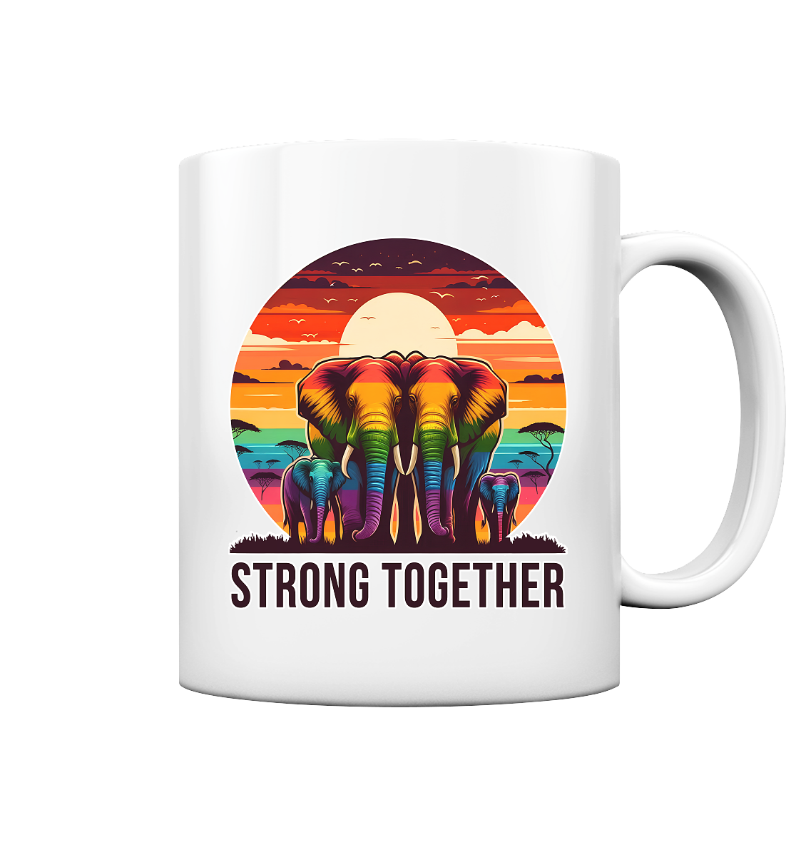 Strong Together – Kraftvolle Regenbogen-Elefanten - Tasse glossy