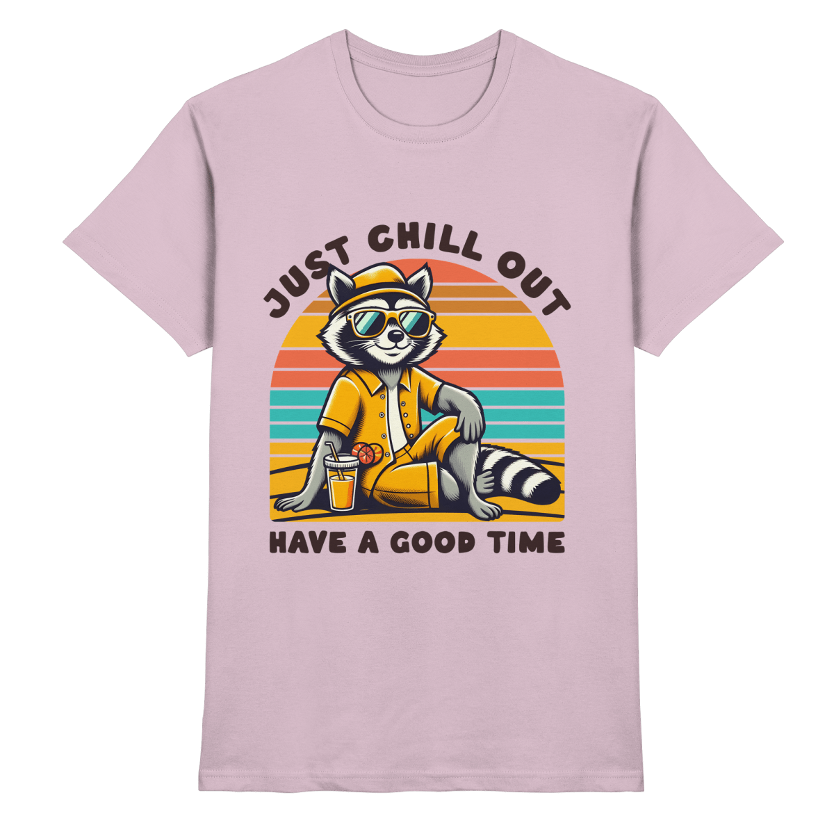 Just Chill Out – Cooler Waschbär mit Sonnenbrille und Drink: Have a Good Time - Heavy Cotton T-Shirt - FaunaFeels Onlineshop Unisex - Shirts