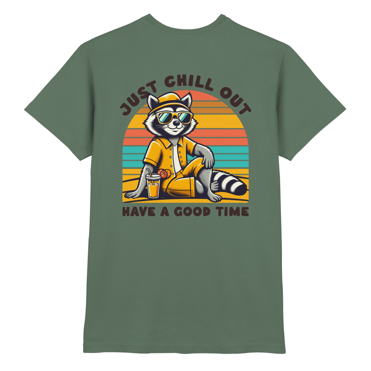 Just Chill Out – Cooler Waschbär mit Sonnenbrille und Drink: Have a Good Time - Heavy Cotton T-Shirt - FaunaFeels Onlineshop Unisex - Shirts