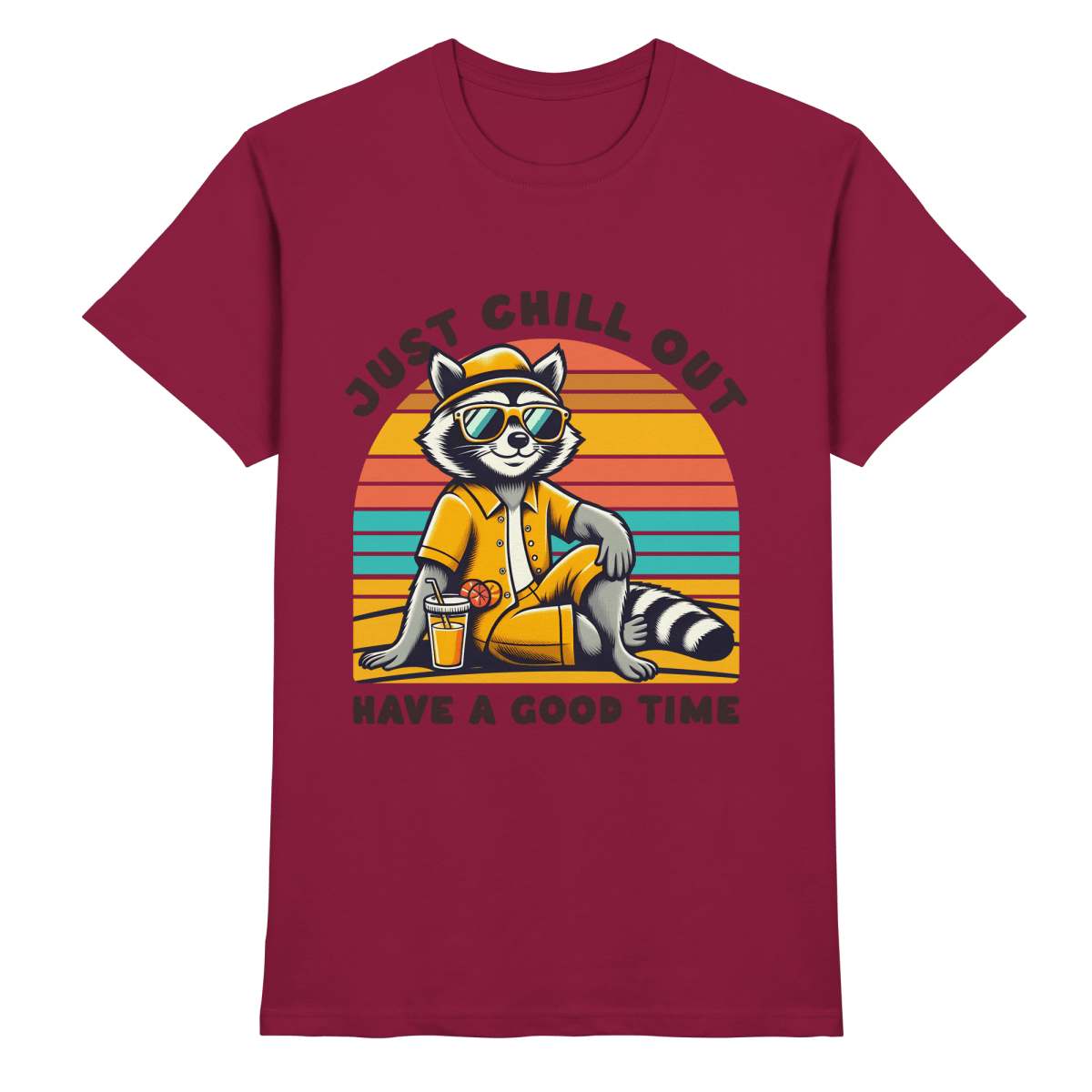 Just Chill Out – Cooler Waschbär mit Sonnenbrille und Drink: Have a Good Time - Heavy Cotton T-Shirt - FaunaFeels Onlineshop Unisex - Shirts