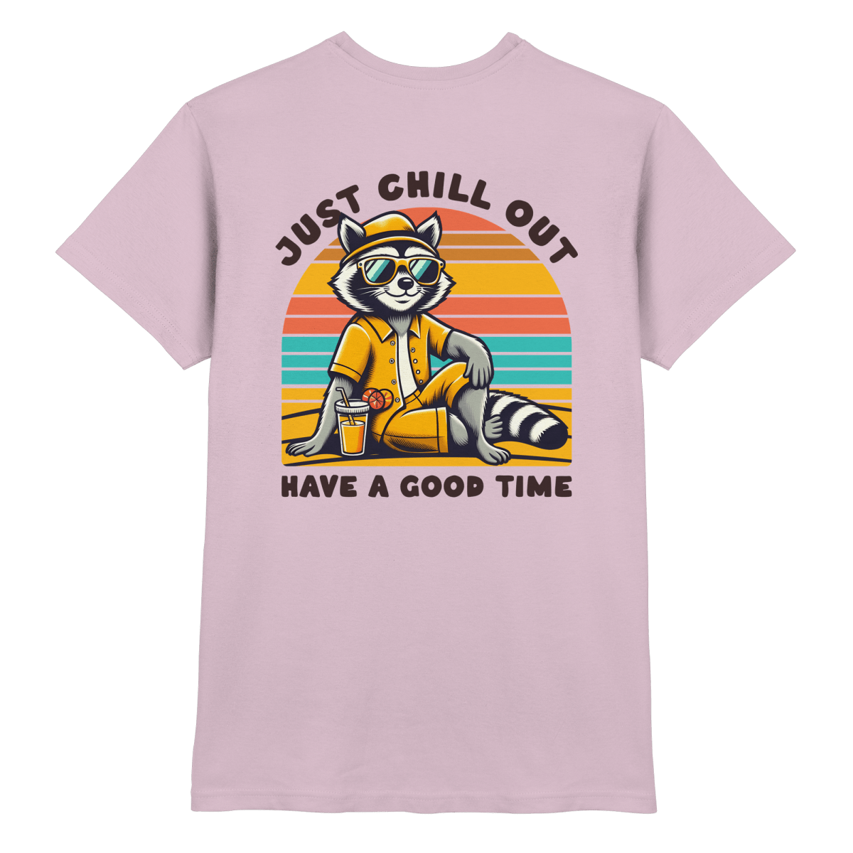 Just Chill Out – Cooler Waschbär mit Sonnenbrille und Drink: Have a Good Time - Heavy Cotton T-Shirt - FaunaFeels Onlineshop Unisex - Shirts