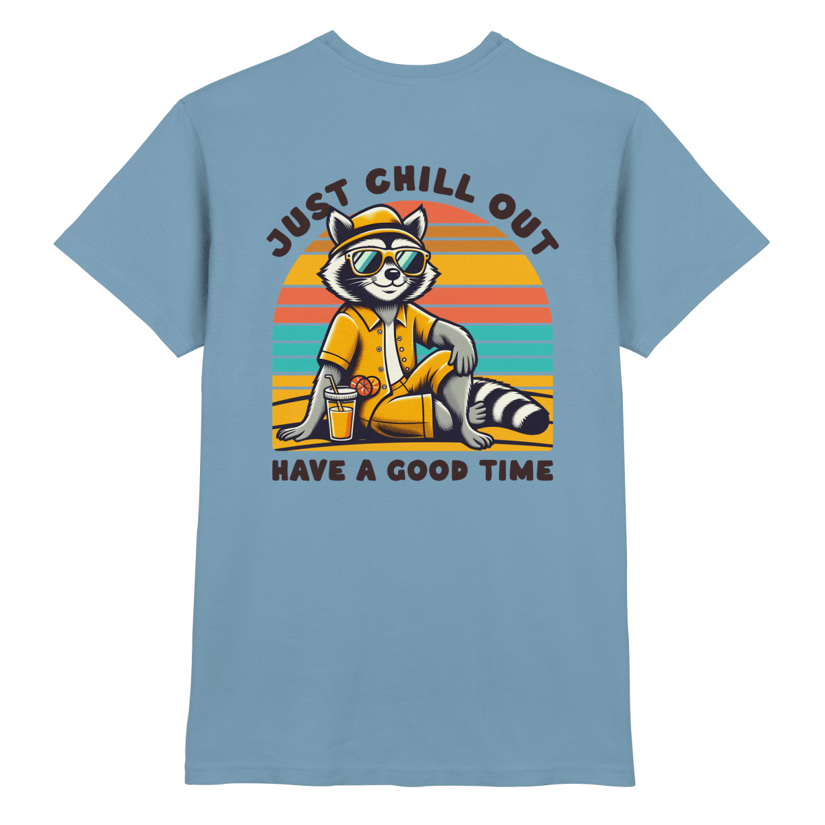 Just Chill Out – Cooler Waschbär mit Sonnenbrille und Drink: Have a Good Time - Heavy Cotton T-Shirt - FaunaFeels Onlineshop Unisex - Shirts