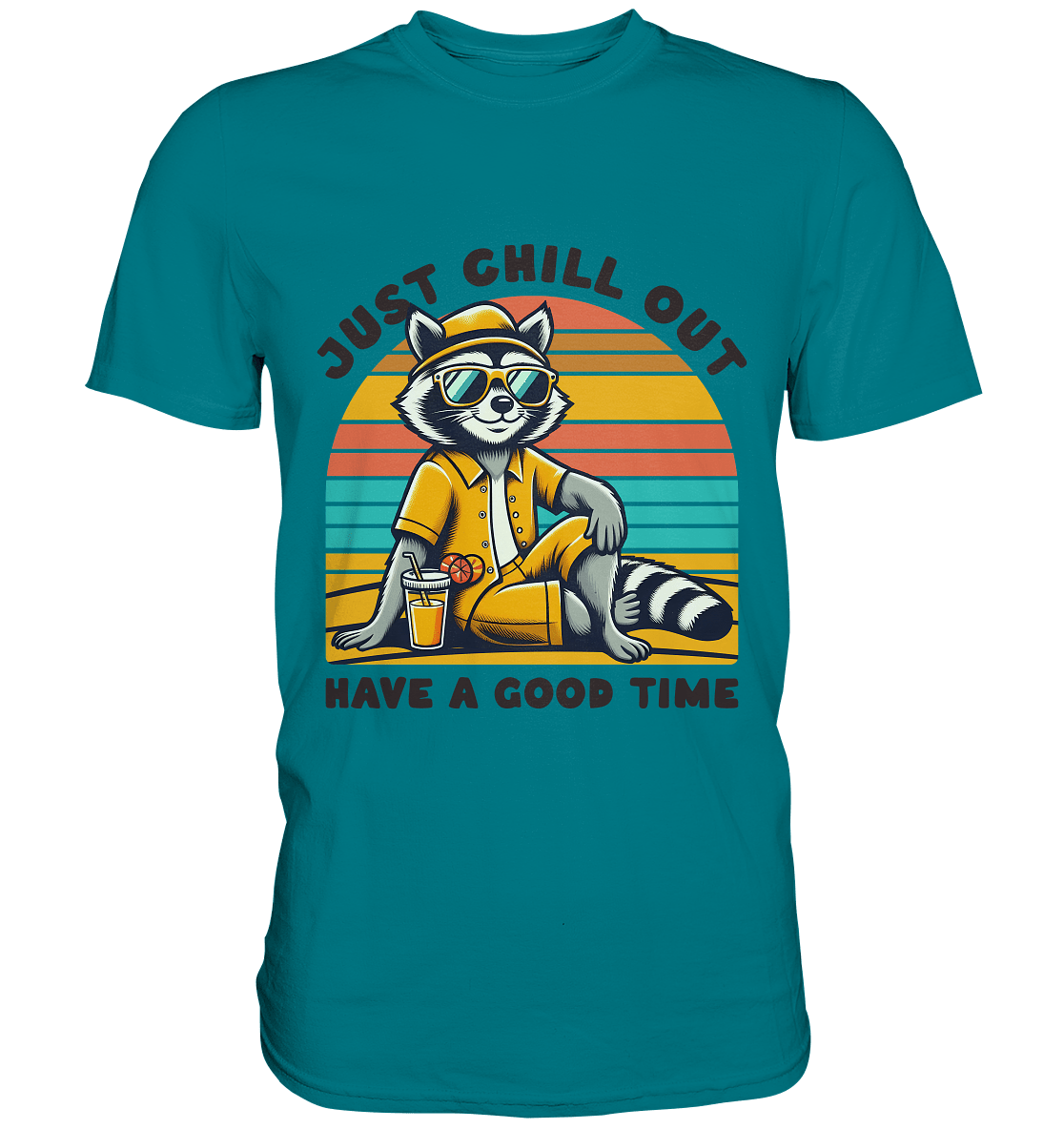 Just Chill Out – Cooler Waschbär mit Sonnenbrille und Drink: Have a Good Time - Premium Shirt - FaunaFeels Onlineshop Unisex - Shirts