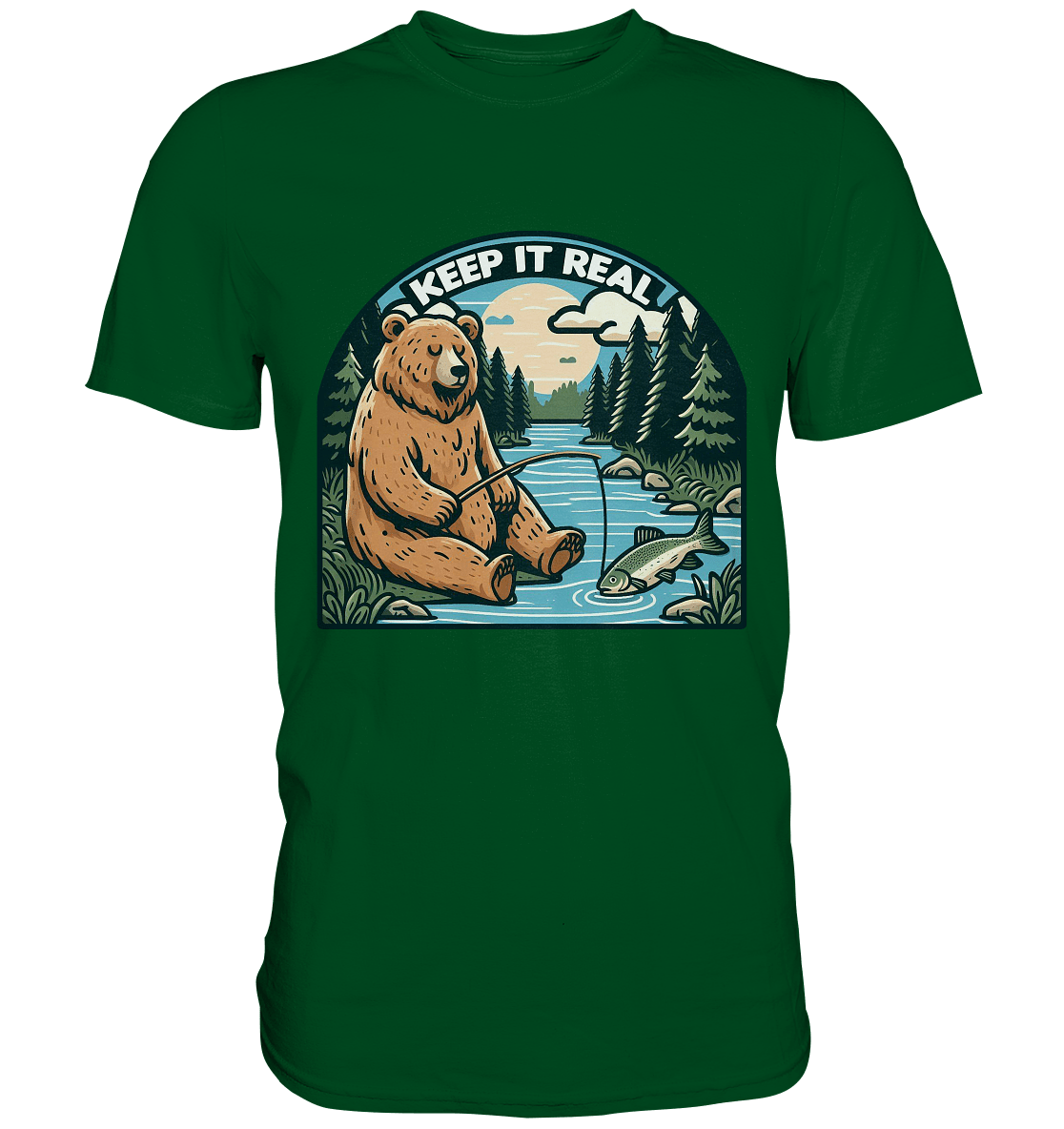 Keep it Real – Entspannter Bär beim Angeln - Premium Shirt - FaunaFeels Onlineshop Unisex - Shirts