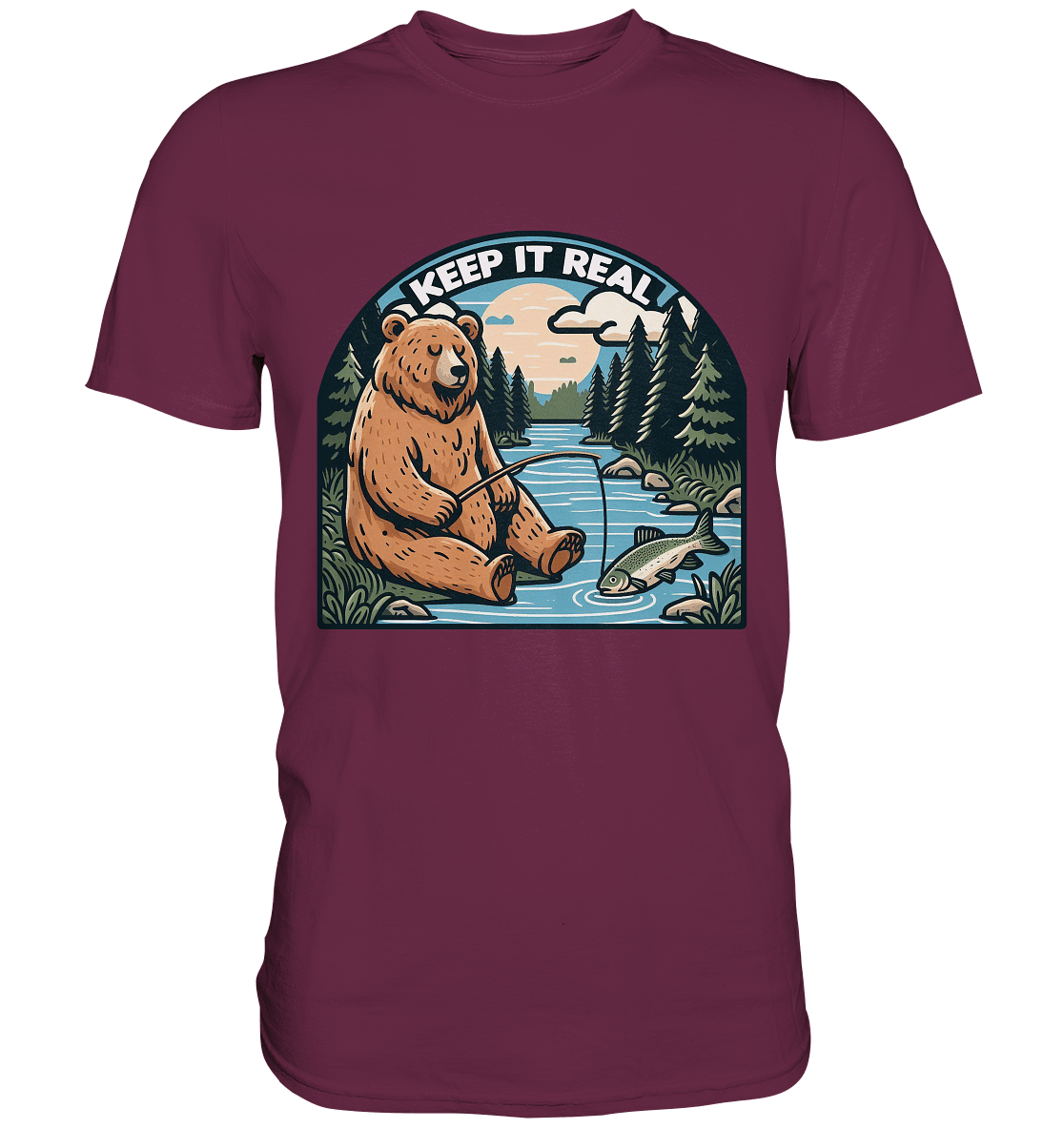 Keep it Real – Entspannter Bär beim Angeln - Premium Shirt - FaunaFeels Onlineshop Unisex - Shirts