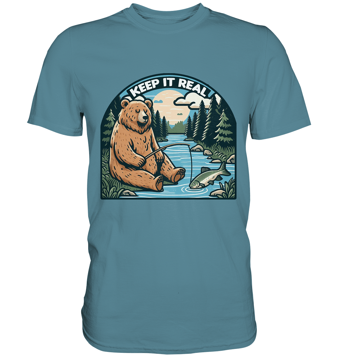 Keep it Real – Entspannter Bär beim Angeln - Premium Shirt - FaunaFeels Onlineshop Unisex - Shirts