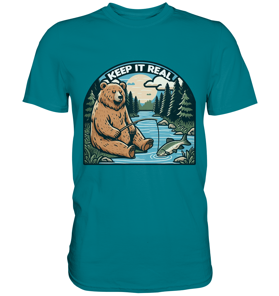 Keep it Real – Entspannter Bär beim Angeln - Premium Shirt - FaunaFeels Onlineshop Unisex - Shirts