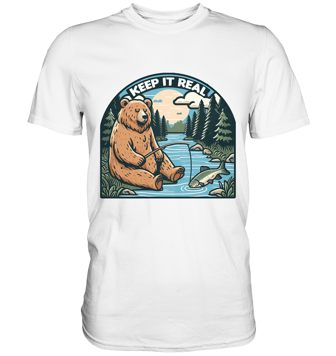 Keep it Real – Entspannter Bär beim Angeln - Premium Shirt - FaunaFeels Onlineshop Unisex - Shirts