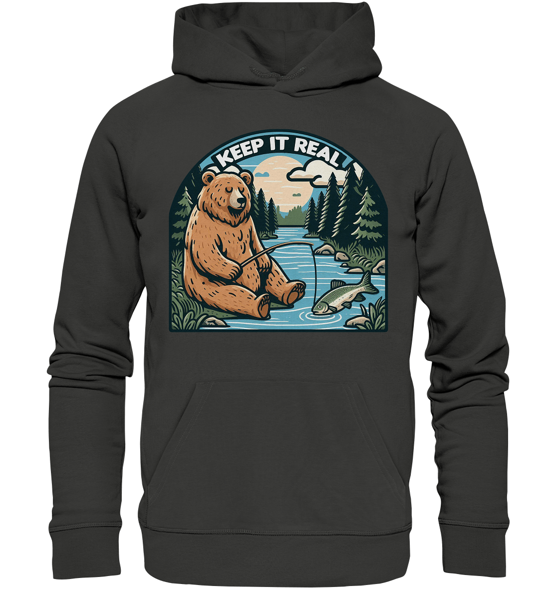 Keep it Real – Entspannter Bär beim Angeln - Premium Unisex Hoodie - FaunaFeels Onlineshop Hoodies