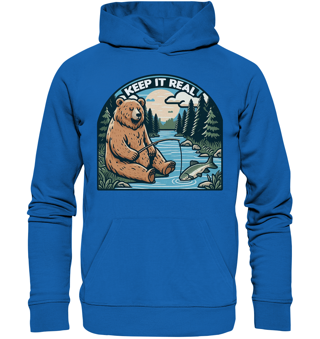 Keep it Real – Entspannter Bär beim Angeln - Premium Unisex Hoodie - FaunaFeels Onlineshop Hoodies