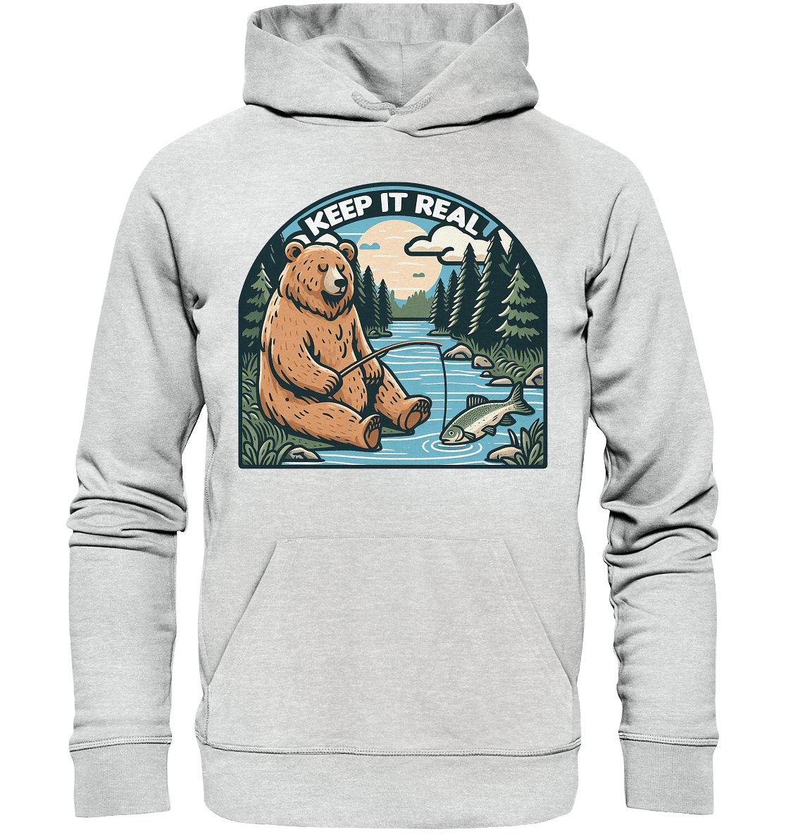 Keep it Real – Entspannter Bär beim Angeln - Premium Unisex Hoodie - FaunaFeels Onlineshop Hoodies