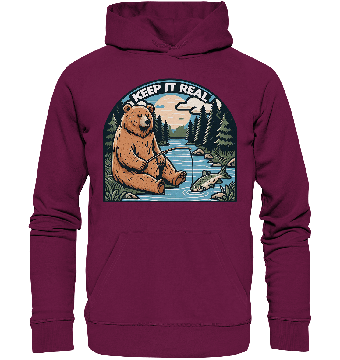 Keep it Real – Entspannter Bär beim Angeln - Premium Unisex Hoodie - FaunaFeels Onlineshop Hoodies