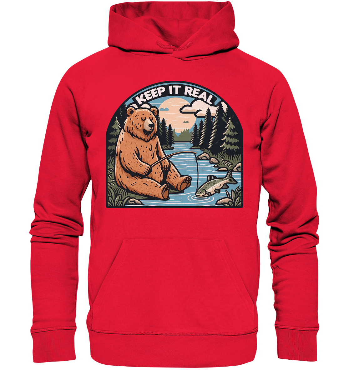 Keep it Real – Entspannter Bär beim Angeln - Premium Unisex Hoodie - FaunaFeels Onlineshop Hoodies