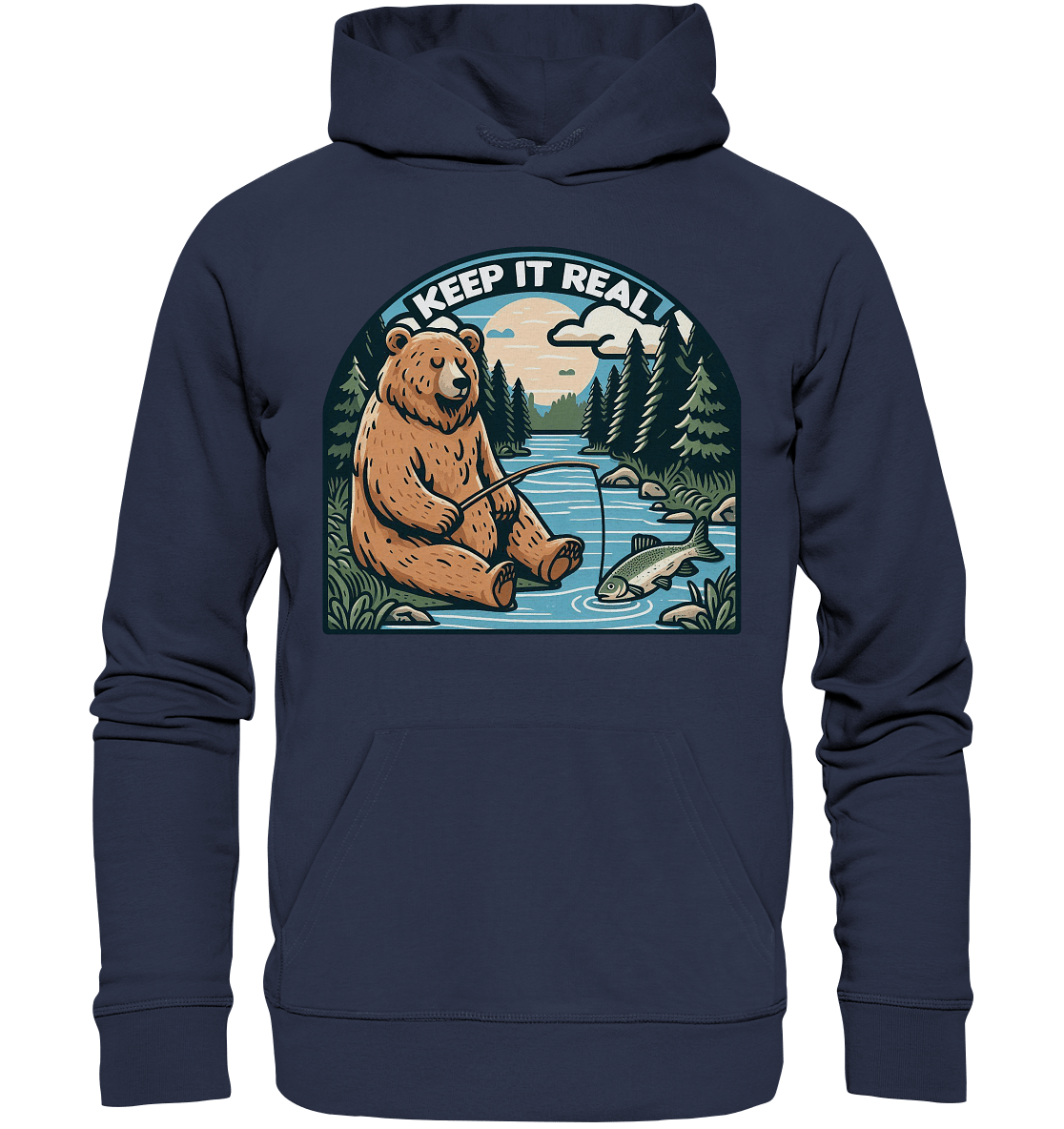 Keep it Real – Entspannter Bär beim Angeln - Premium Unisex Hoodie - FaunaFeels Onlineshop Hoodies