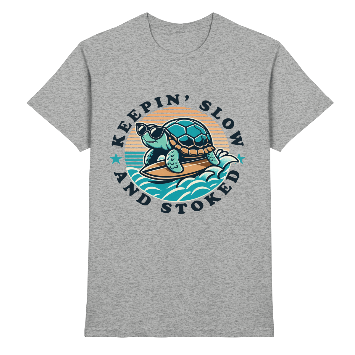 Keepin' Slow and Stoked – Cooles Surfer - Schildkröten - Design für entspannte Vibes - Heavy Cotton T-Shirt - FaunaFeels Onlineshop Unisex - Shirts