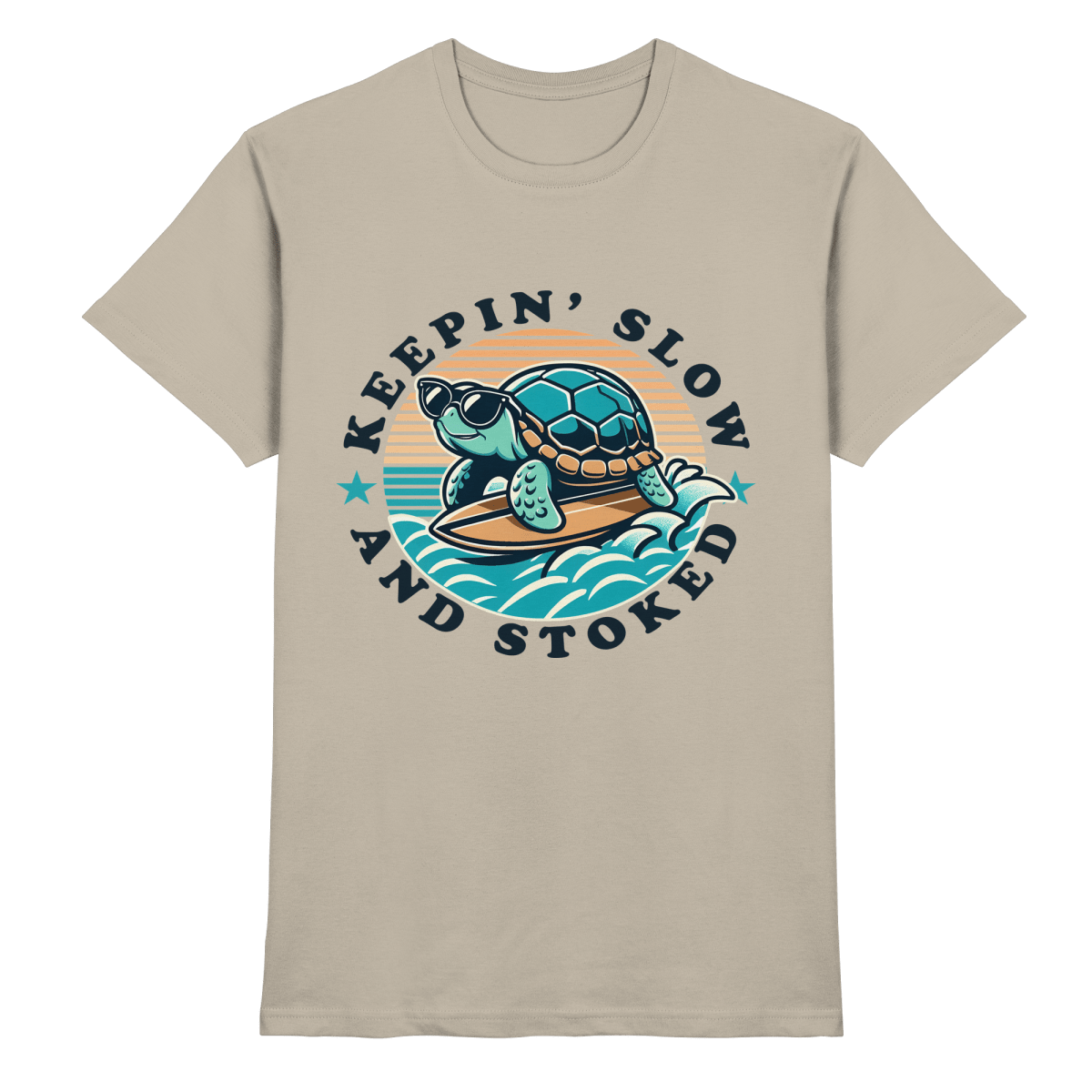 Keepin' Slow and Stoked – Cooles Surfer-Schildkröten-Design für entspannte Vibes - Heavy Cotton T-Shirt - FaunaFeels Onlineshop Unisex-Shirts