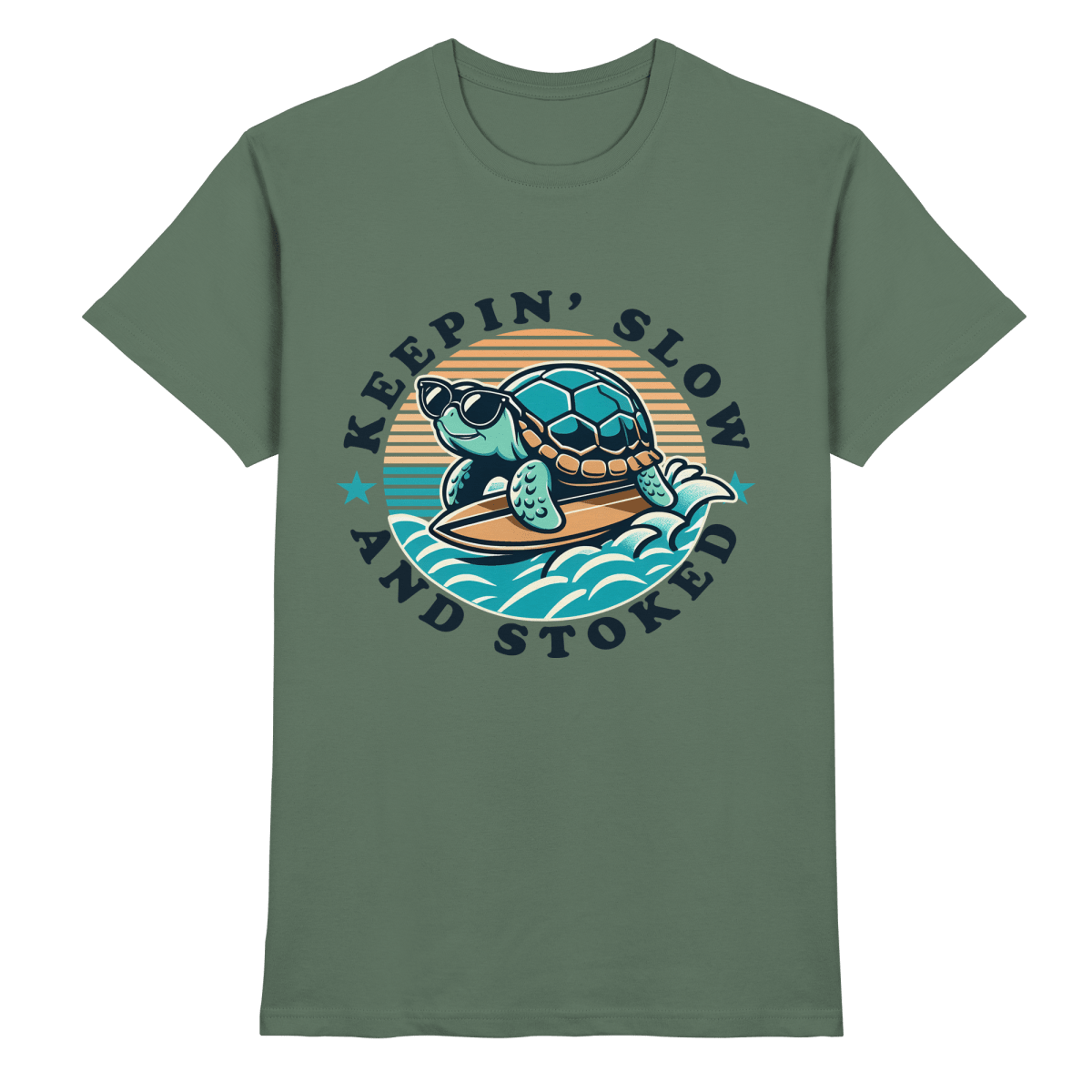 Keepin' Slow and Stoked – Cooles Surfer-Schildkröten-Design für entspannte Vibes - Heavy Cotton T-Shirt - FaunaFeels Onlineshop Unisex-Shirts